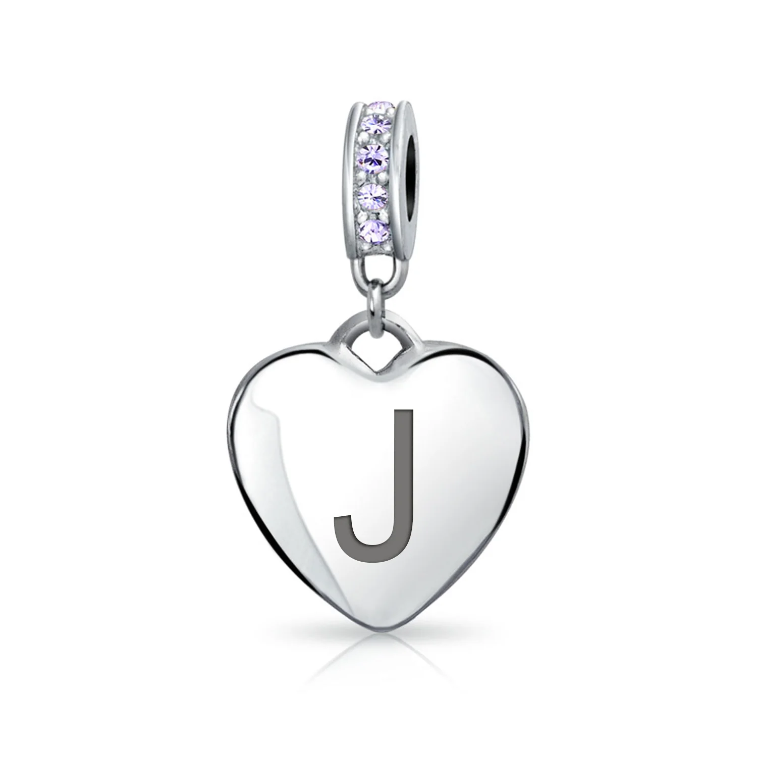 Initial Alphabet Bead Charm Light Purple Heart Crystal Sterling Silver Bracelet - Image 10