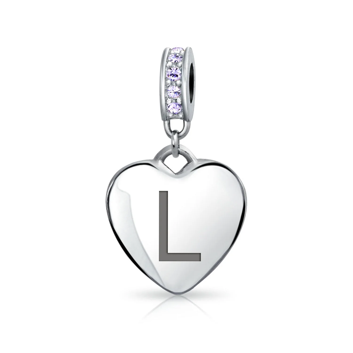Initial Alphabet Bead Charm Light Purple Heart Crystal Sterling Silver Bracelet - Image 12