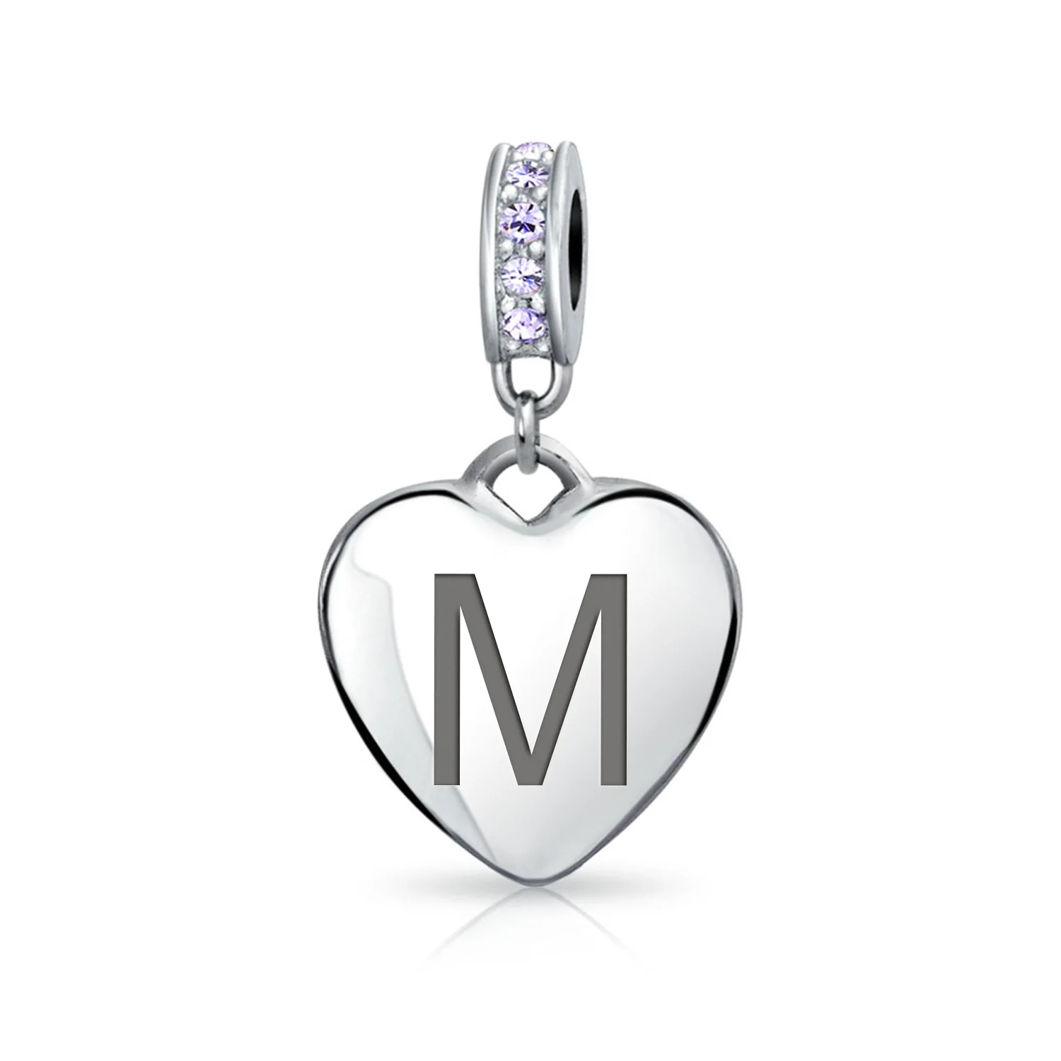 Initial Alphabet Bead Charm Light Purple Heart Crystal Sterling Silver Bracelet - Image 13