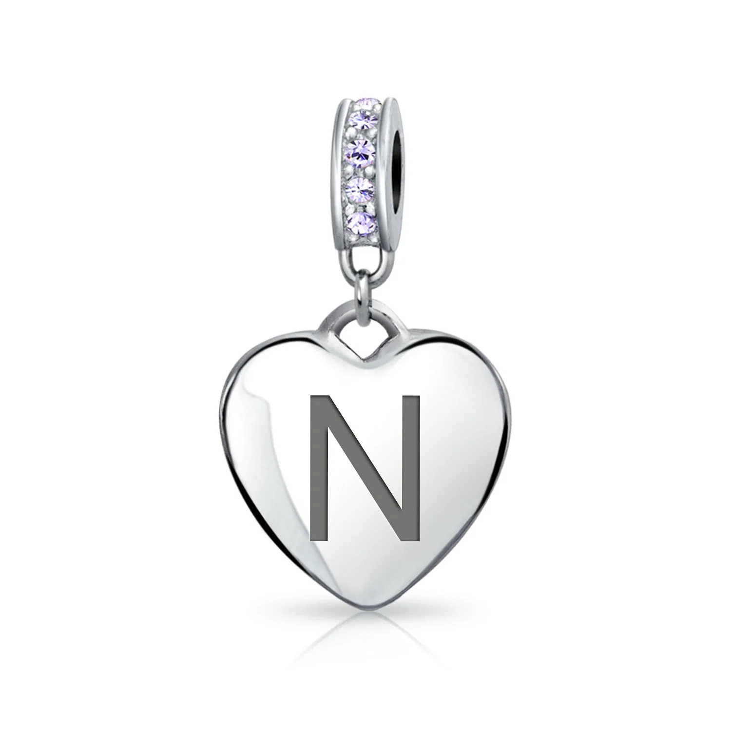 Initial Alphabet Bead Charm Light Purple Heart Crystal Sterling Silver Bracelet - Image 14