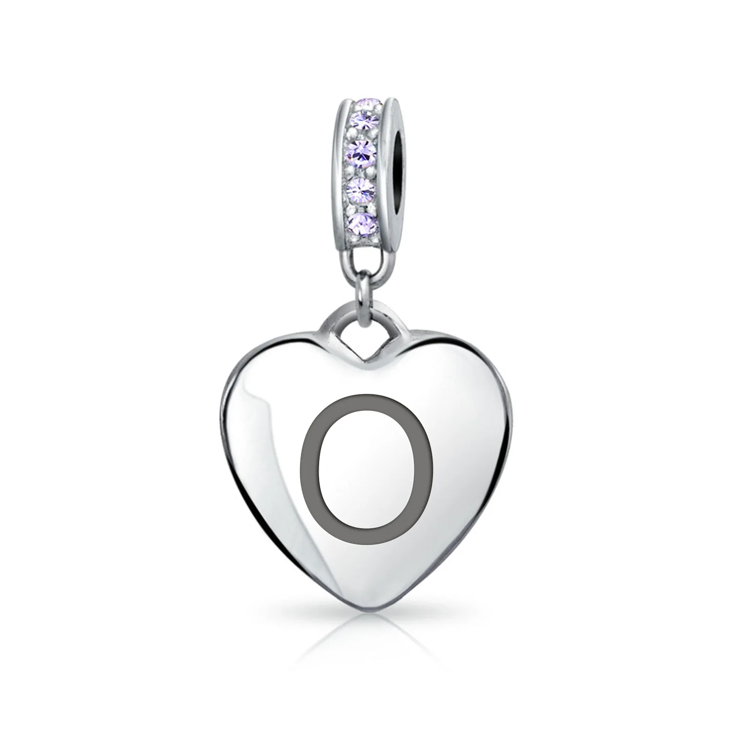 Initial Alphabet Bead Charm Light Purple Heart Crystal Sterling Silver Bracelet - Image 15