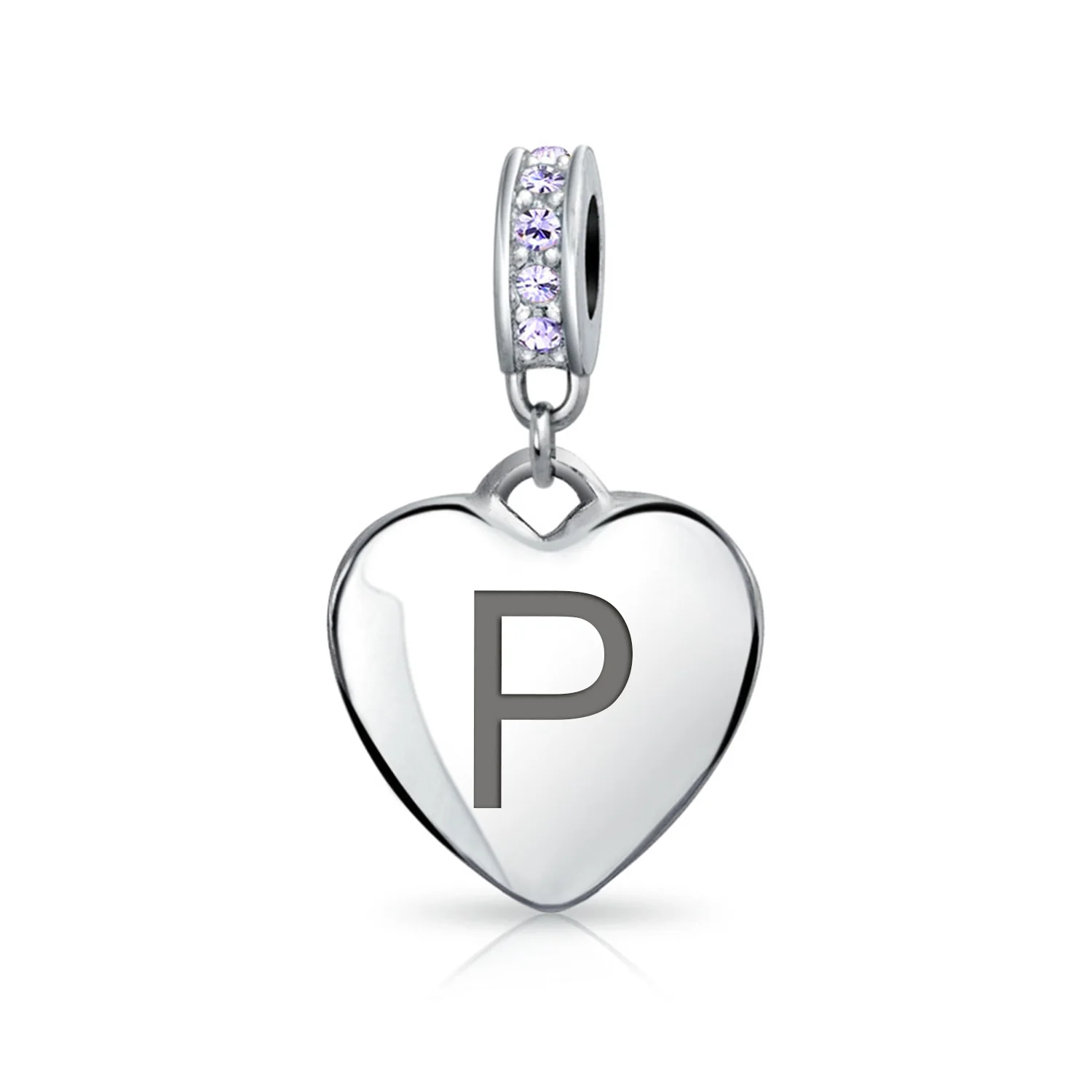 Initial Alphabet Bead Charm Light Purple Heart Crystal Sterling Silver Bracelet - Image 16