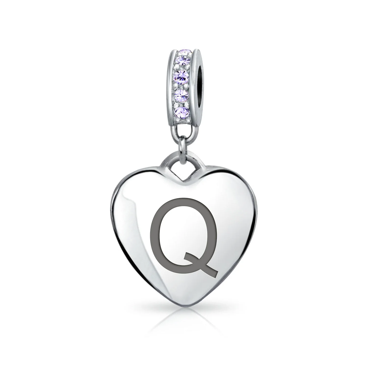 Initial Alphabet Bead Charm Light Purple Heart Crystal Sterling Silver Bracelet - Image 17