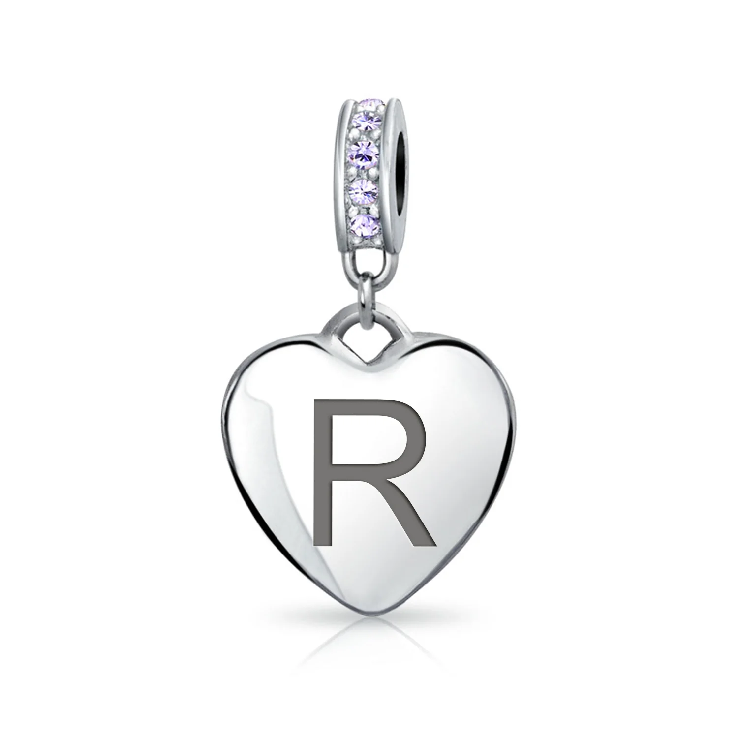 Initial Alphabet Bead Charm Light Purple Heart Crystal Sterling Silver Bracelet - Image 18
