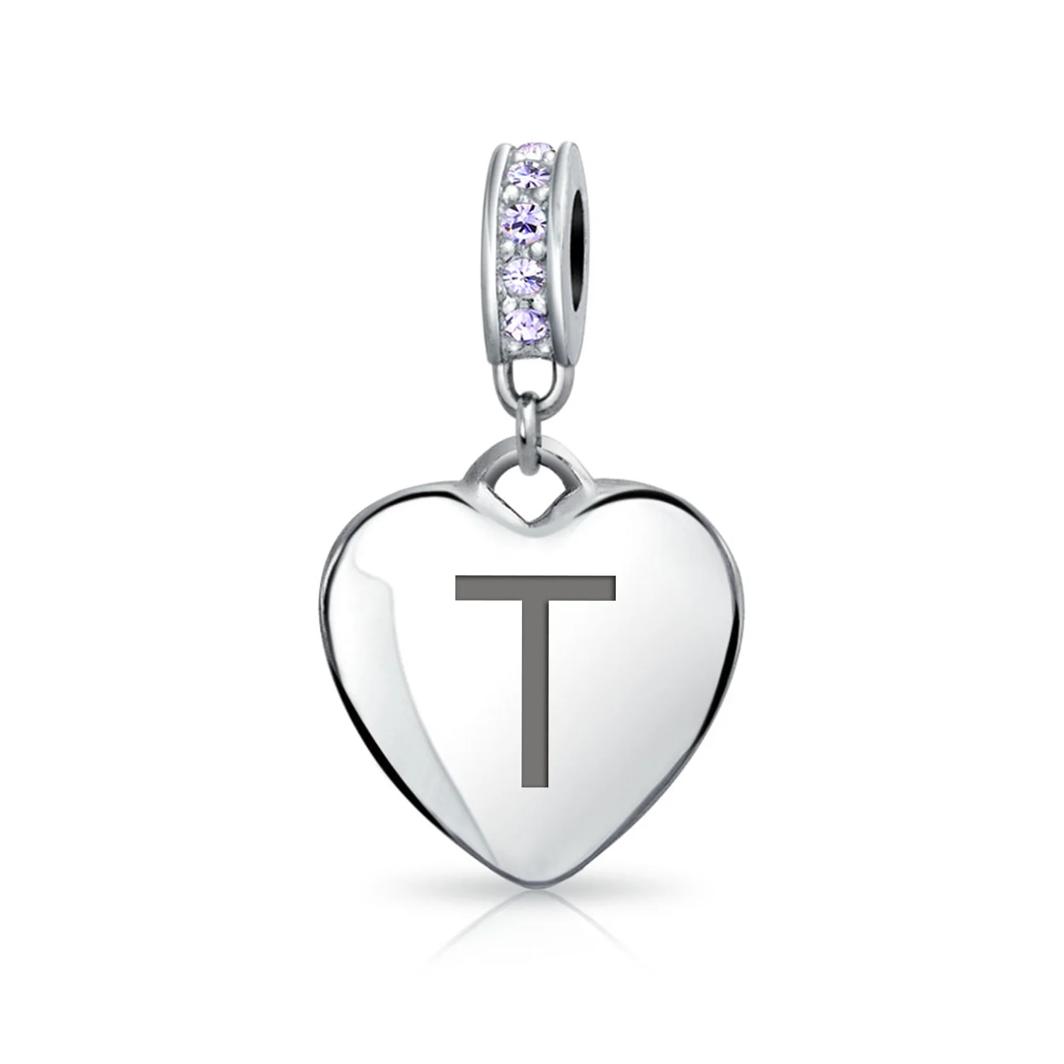 Initial Alphabet Bead Charm Light Purple Heart Crystal Sterling Silver Bracelet - Image 19