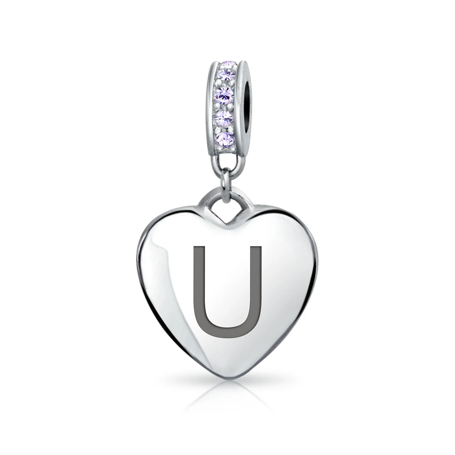 Initial Alphabet Bead Charm Light Purple Heart Crystal Sterling Silver Bracelet - Image 20
