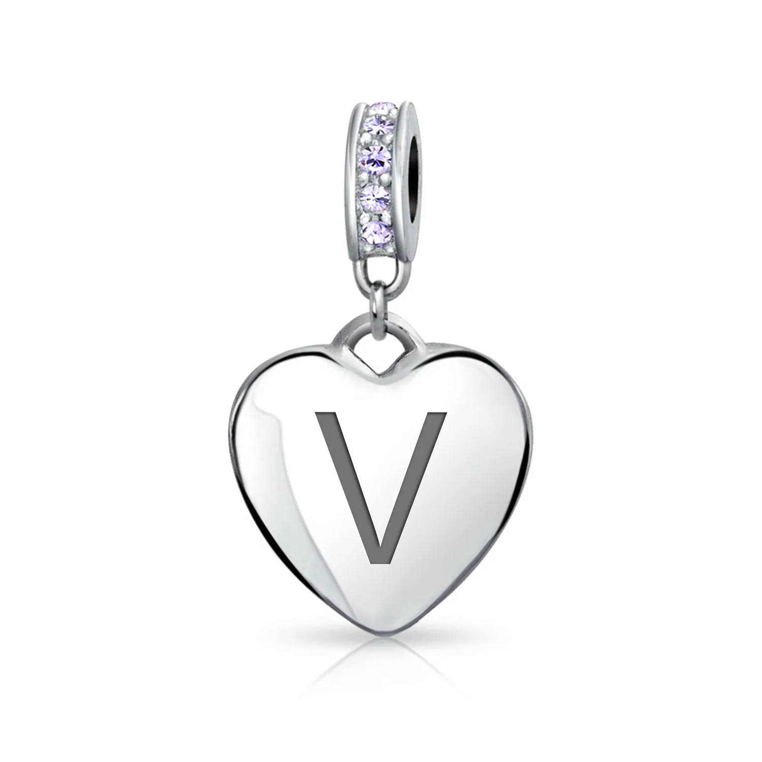 Initial Alphabet Bead Charm Light Purple Heart Crystal Sterling Silver Bracelet - Image 21