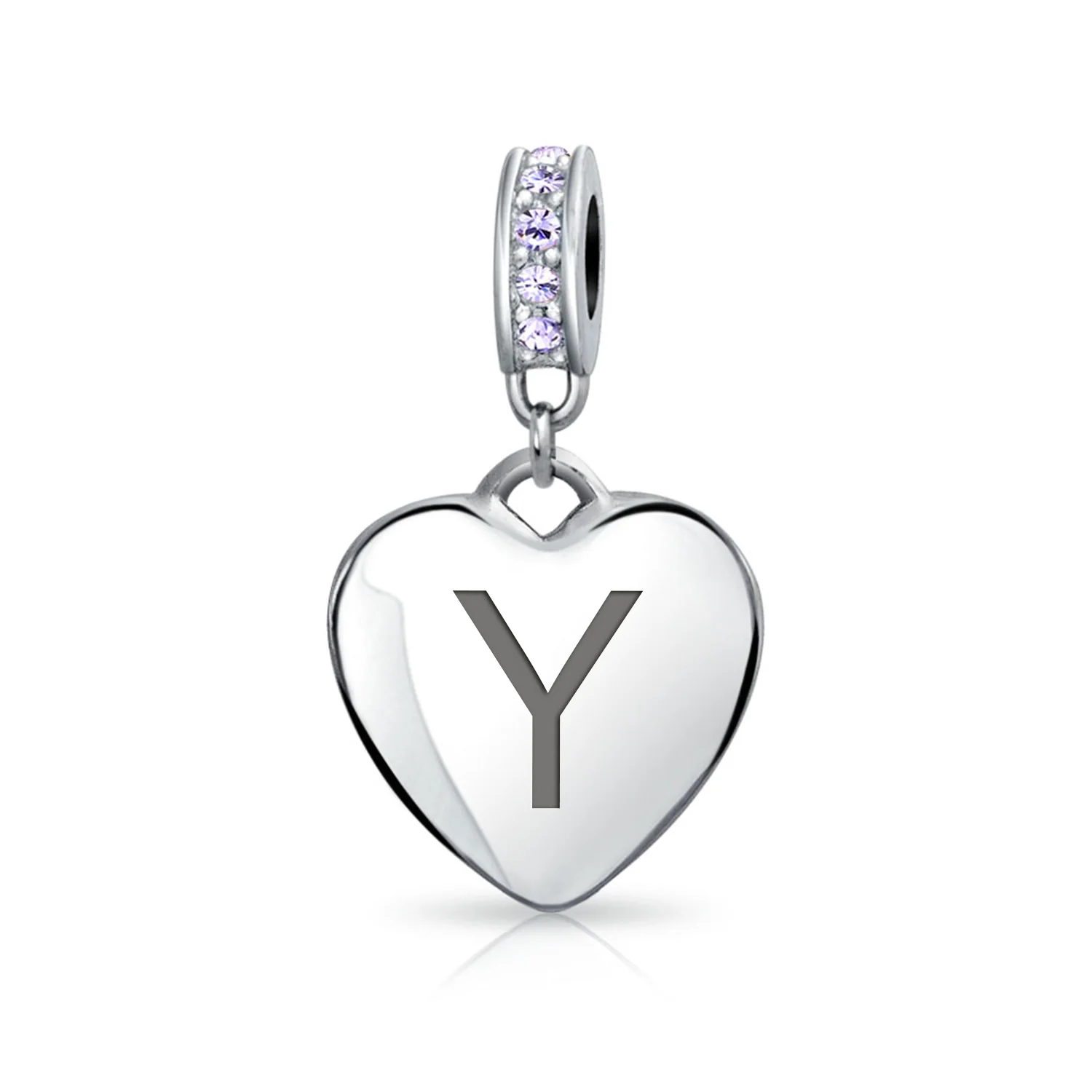 Initial Alphabet Bead Charm Light Purple Heart Crystal Sterling Silver Bracelet - Image 24
