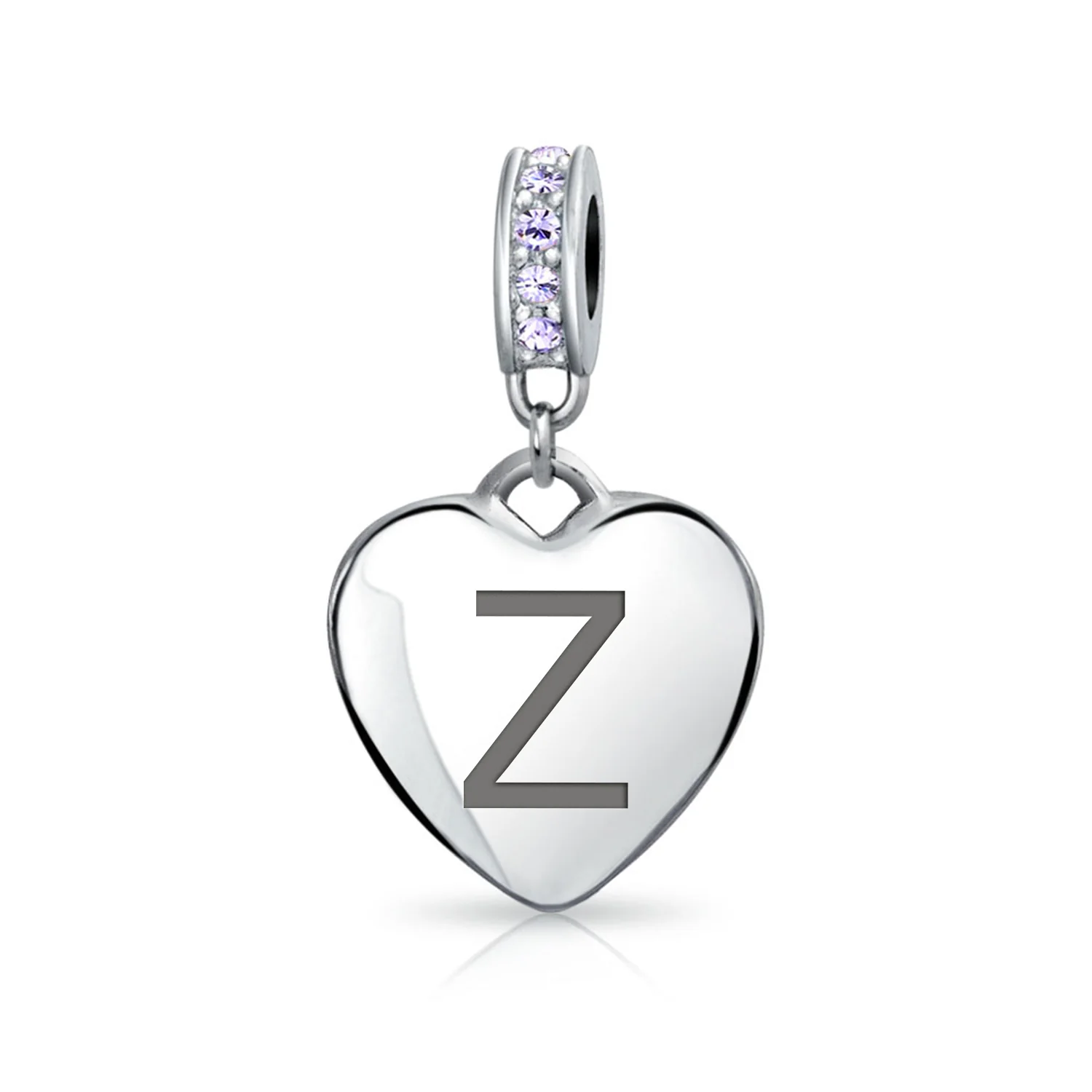 Initial Alphabet Bead Charm Light Purple Heart Crystal Sterling Silver Bracelet - Image 25