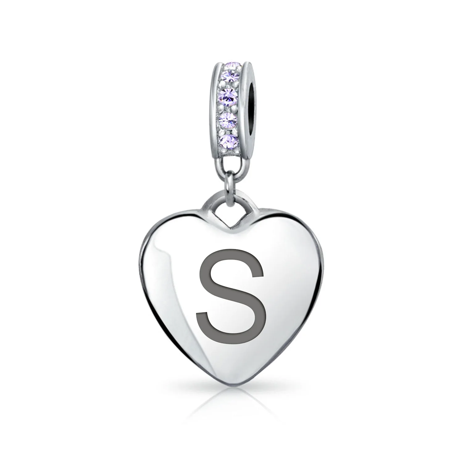 Initial Alphabet Bead Charm Light Purple Heart Crystal Sterling Silver Bracelet - Image 26