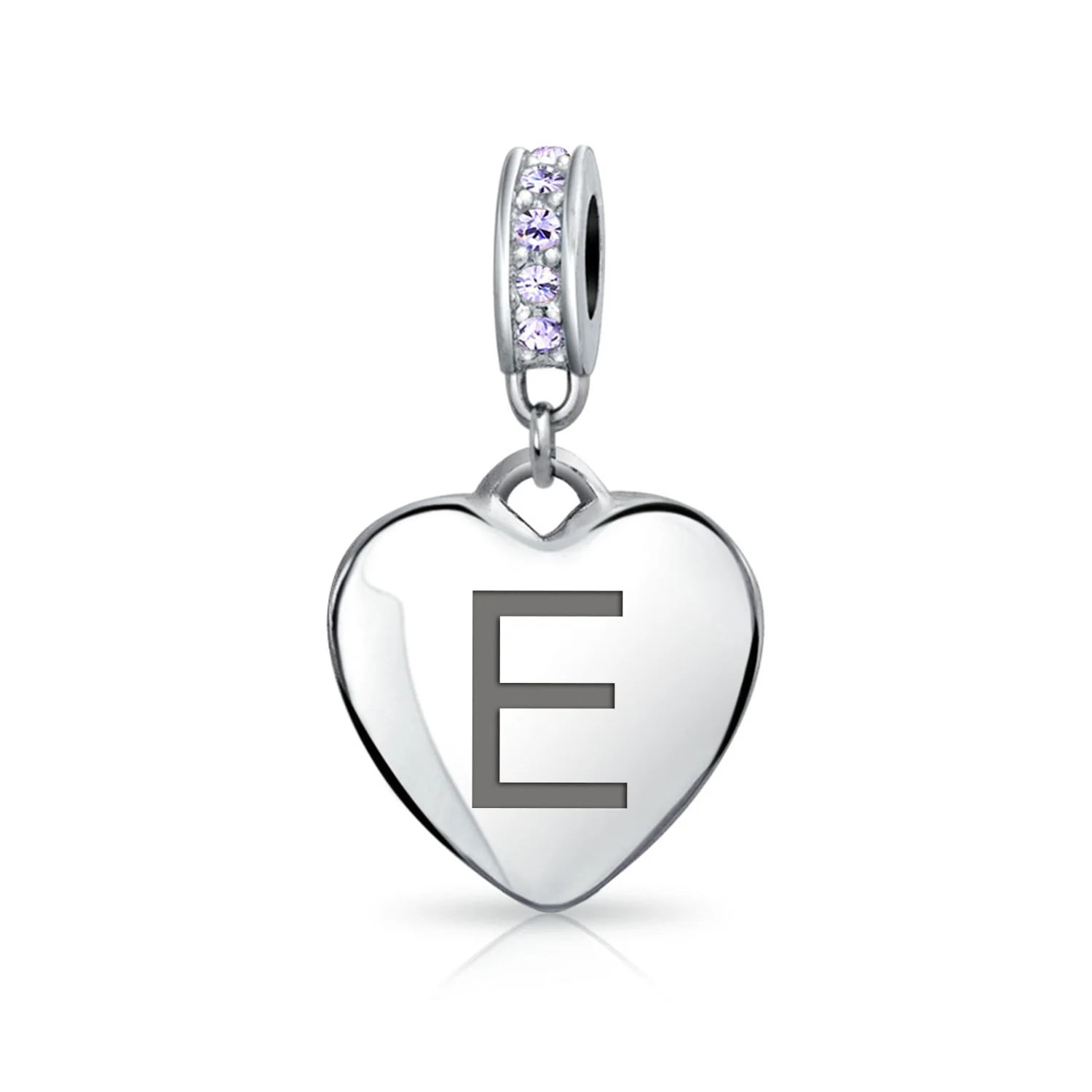 Initial Alphabet Bead Charm Light Purple Heart Crystal Sterling Silver Bracelet - Image 5