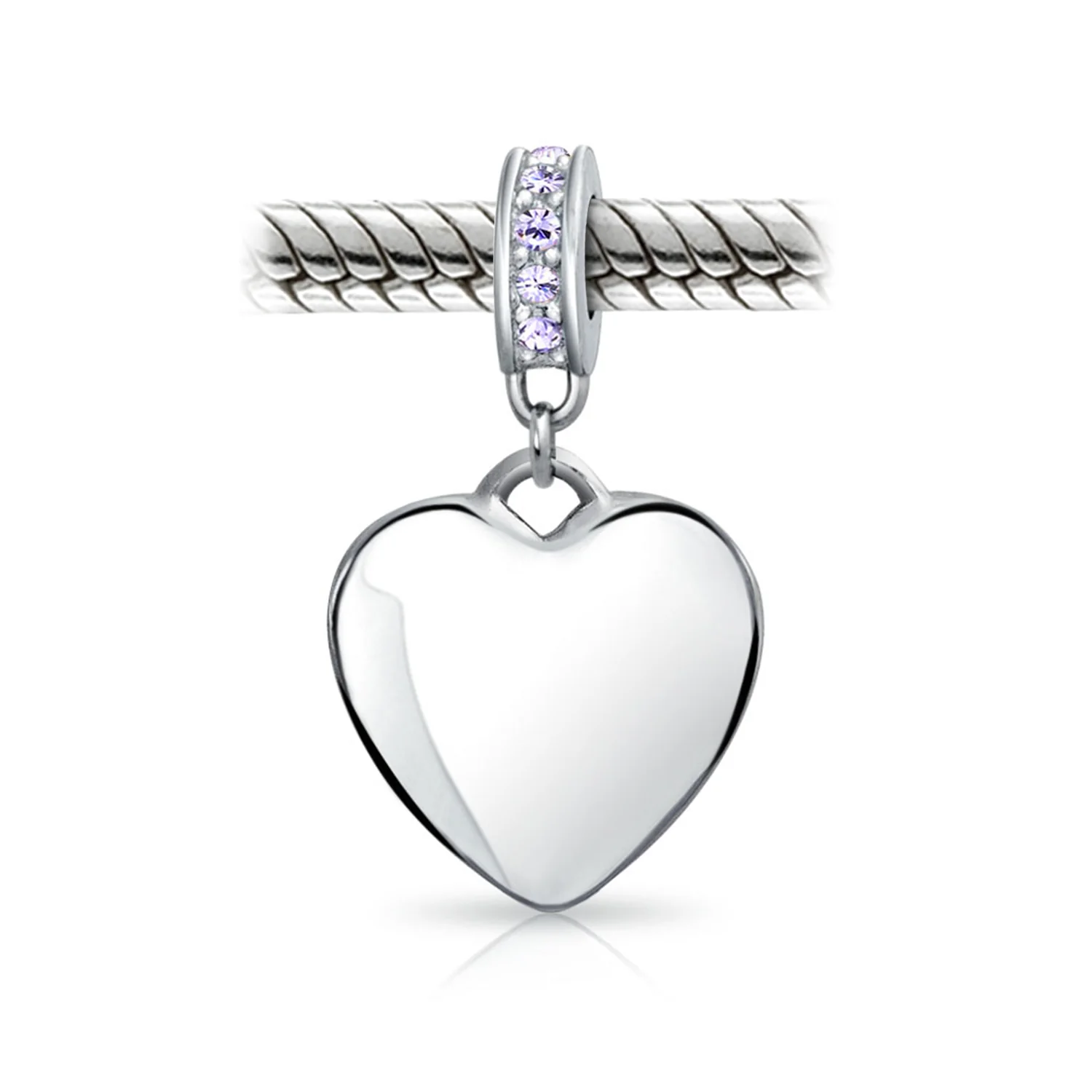 Initial Alphabet Bead Charm Light Purple Heart Crystal Sterling Silver Bracelet - Image 54