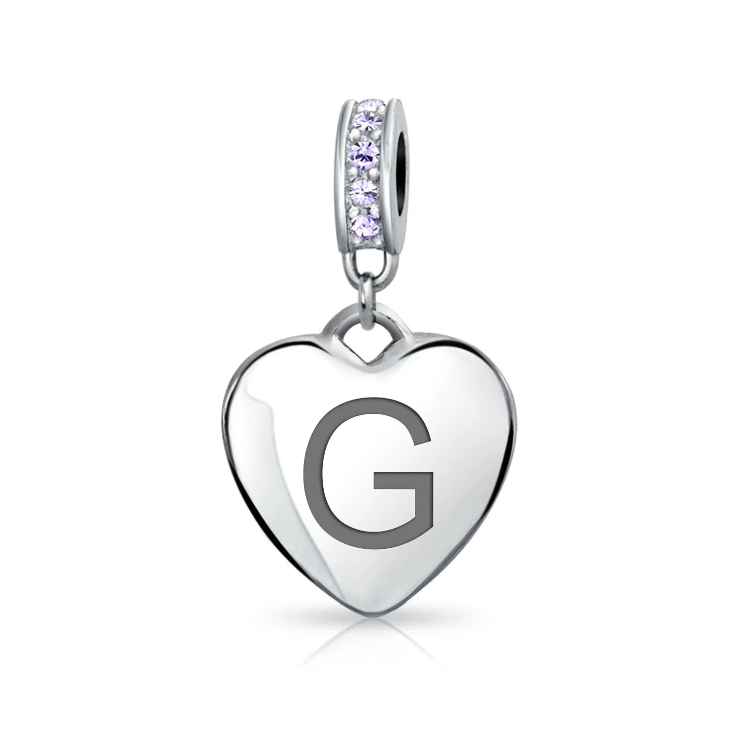 Initial Alphabet Bead Charm Light Purple Heart Crystal Sterling Silver Bracelet - Image 7