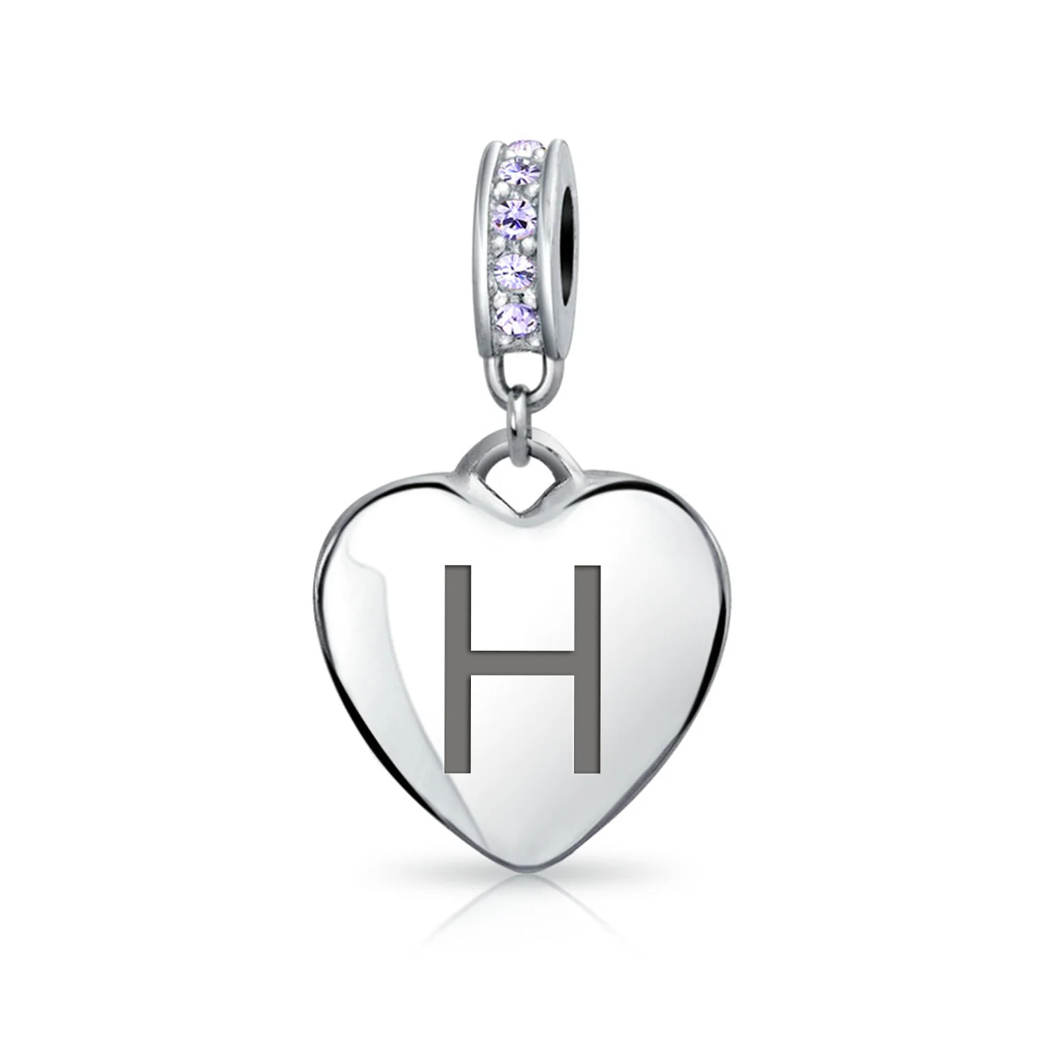 Initial Alphabet Bead Charm Light Purple Heart Crystal Sterling Silver Bracelet - Image 8