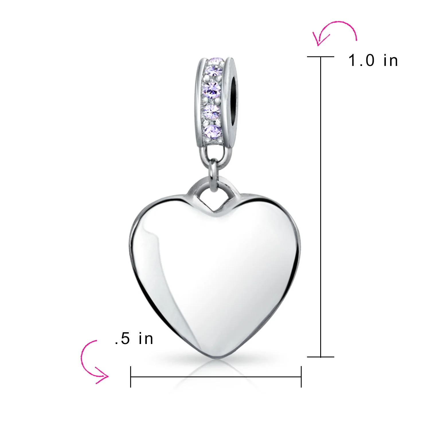 Initial Alphabet Bead Charm Light Purple Heart Crystal Sterling Silver Bracelet - Image 85