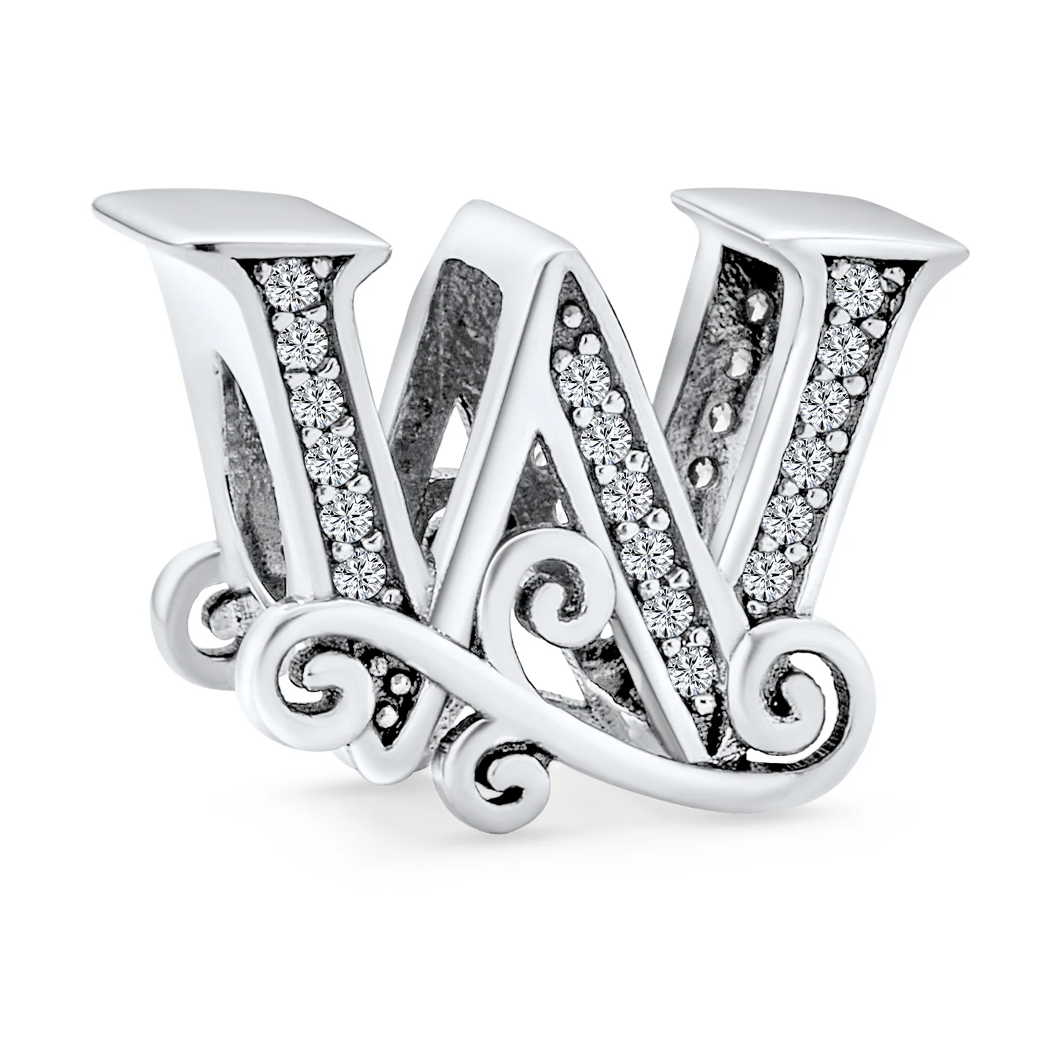 Fancy Scroll CZ Sparkle Letter Charm Bead Sterling Silver For European Bracelet - Image 3