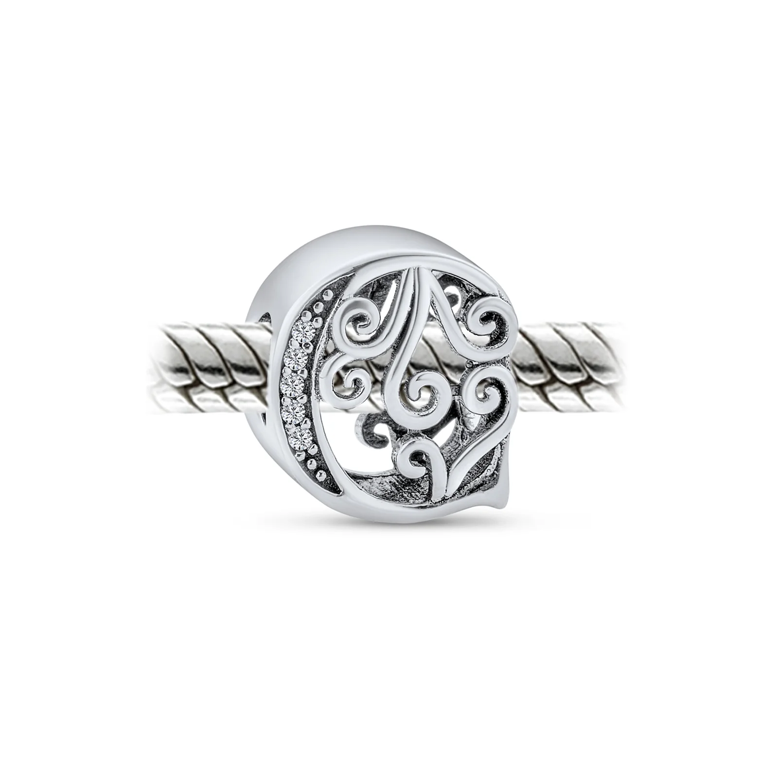 Fancy Scroll CZ Sparkle Letter Charm Bead Sterling Silver For European Bracelet - Image 4