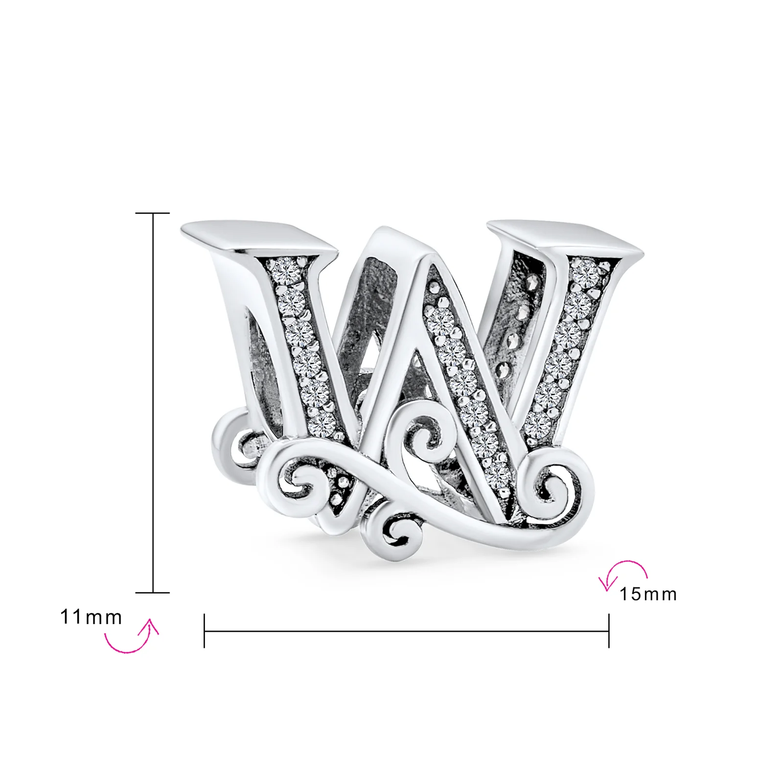 Fancy Scroll CZ Sparkle Letter Charm Bead Sterling Silver For European Bracelet - Image 9
