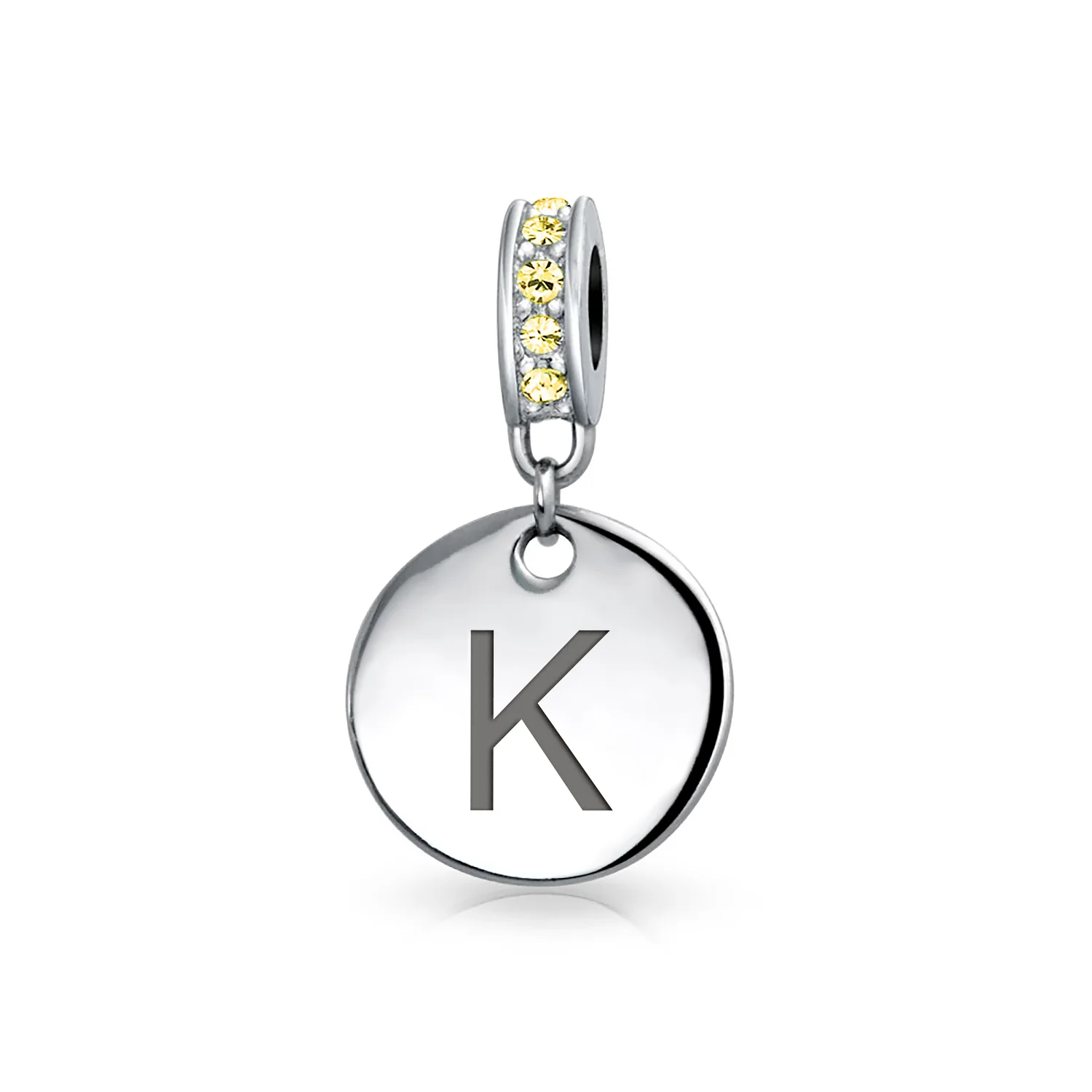 Initial Alphabet Bead Charm Yellow Crystal Accent Dangle for European Bracelet - Image 11