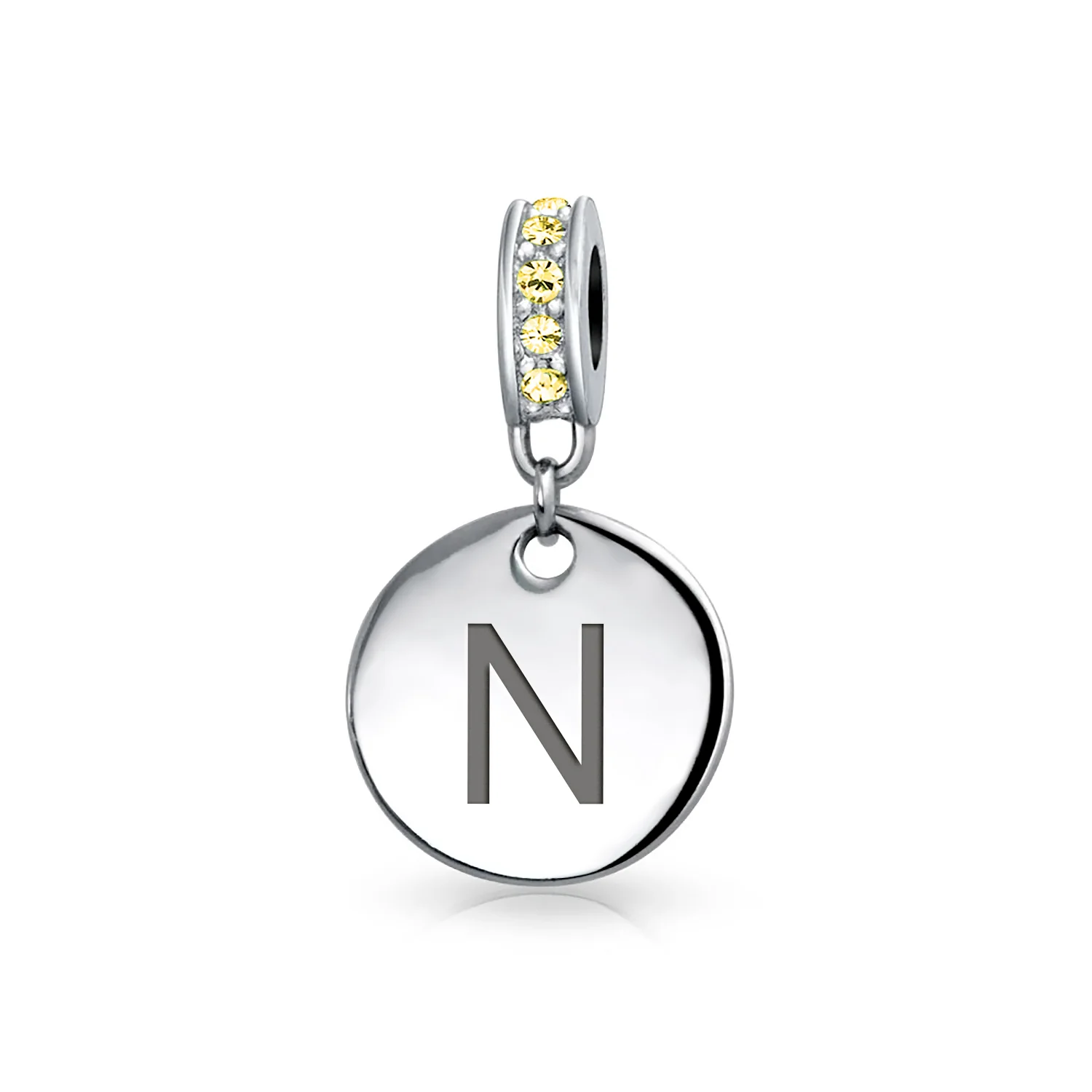 Initial Alphabet Bead Charm Yellow Crystal Accent Dangle for European Bracelet - Image 14
