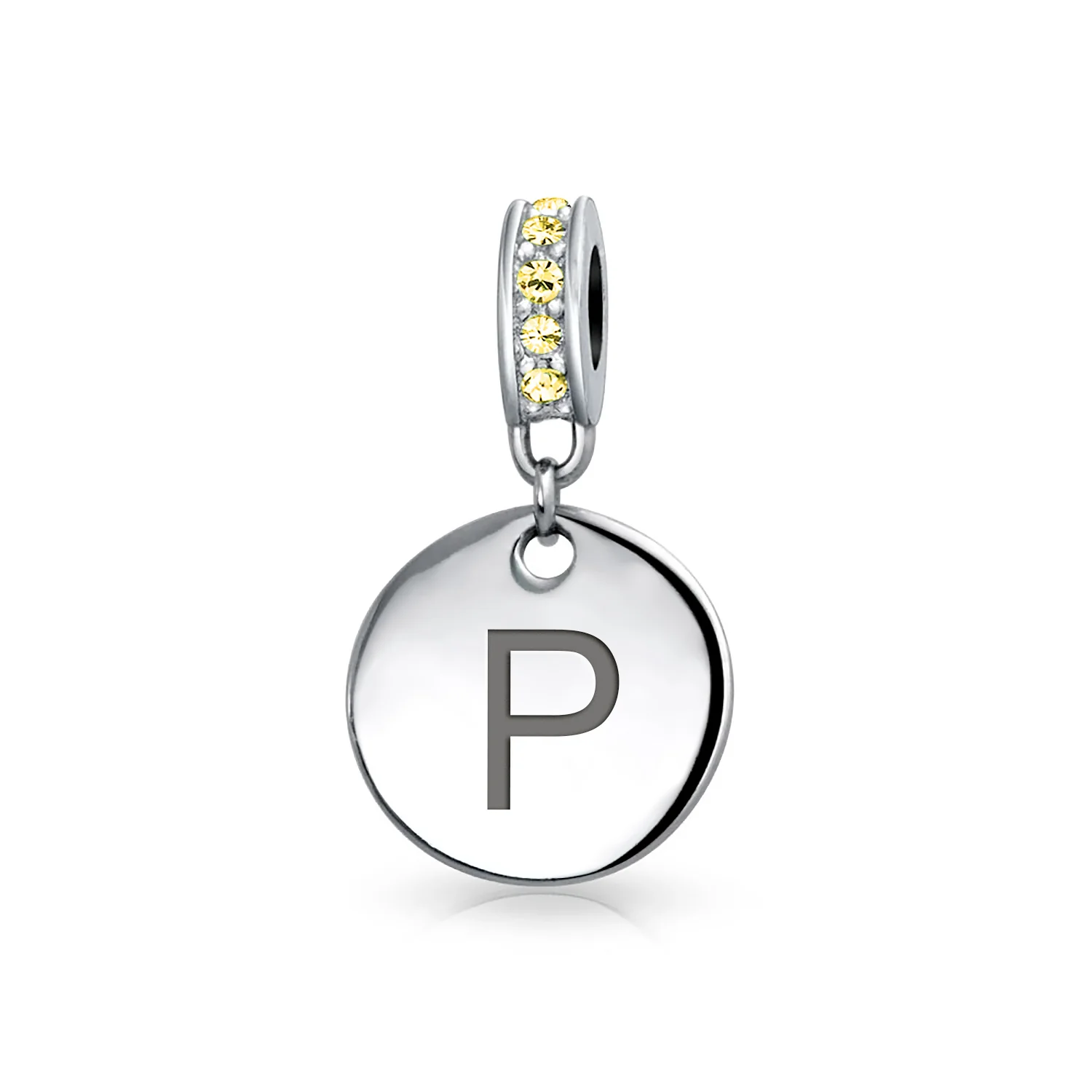 Initial Alphabet Bead Charm Yellow Crystal Accent Dangle for European Bracelet - Image 15