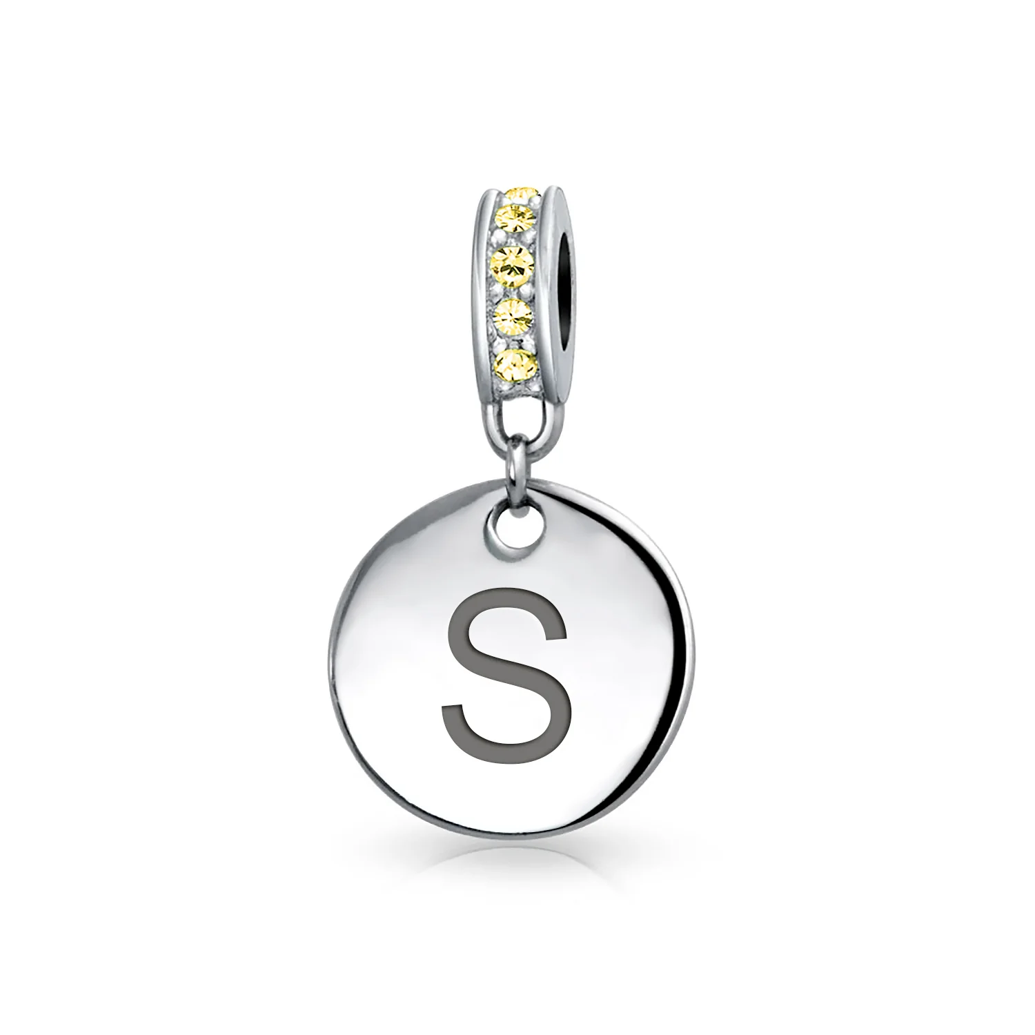 Initial Alphabet Bead Charm Yellow Crystal Accent Dangle for European Bracelet - Image 19
