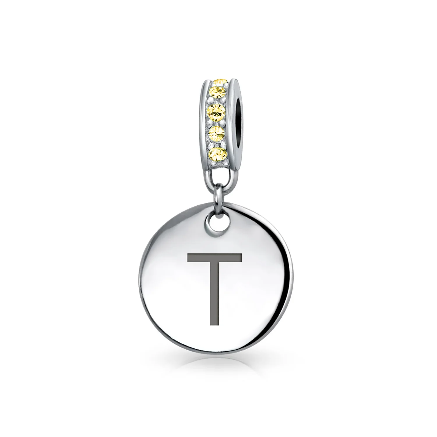 Initial Alphabet Bead Charm Yellow Crystal Accent Dangle for European Bracelet - Image 20