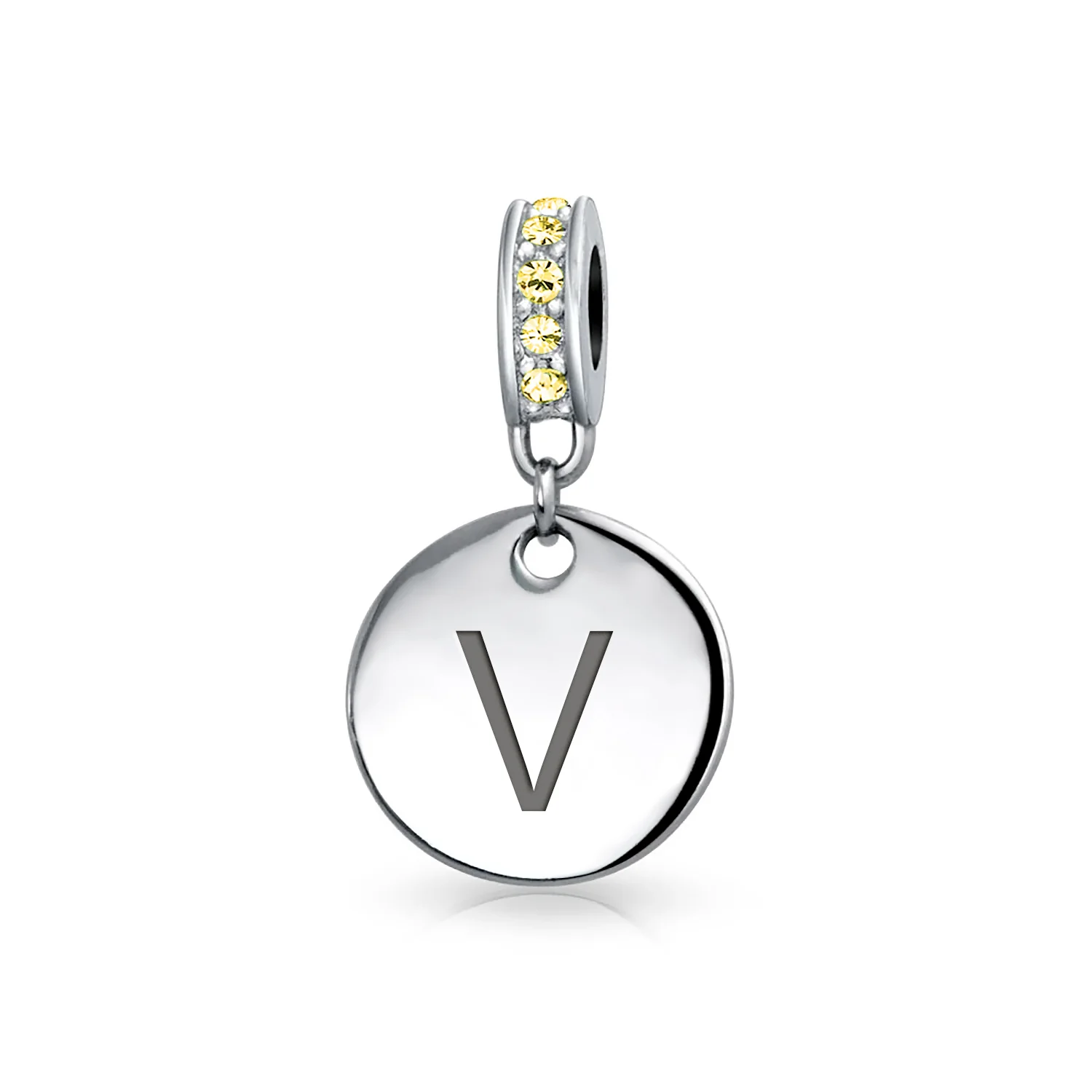 Initial Alphabet Bead Charm Yellow Crystal Accent Dangle for European Bracelet - Image 22