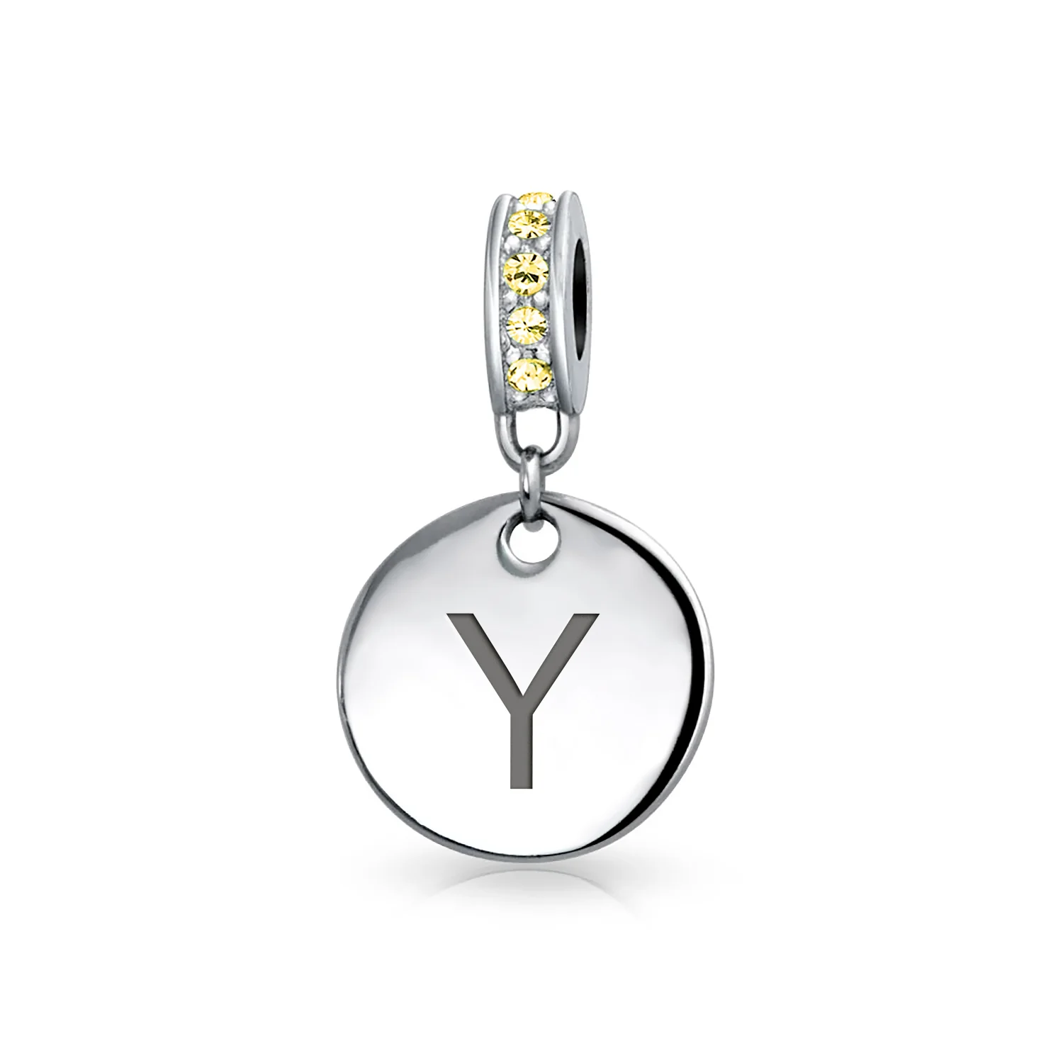 Initial Alphabet Bead Charm Yellow Crystal Accent Dangle for European Bracelet - Image 25