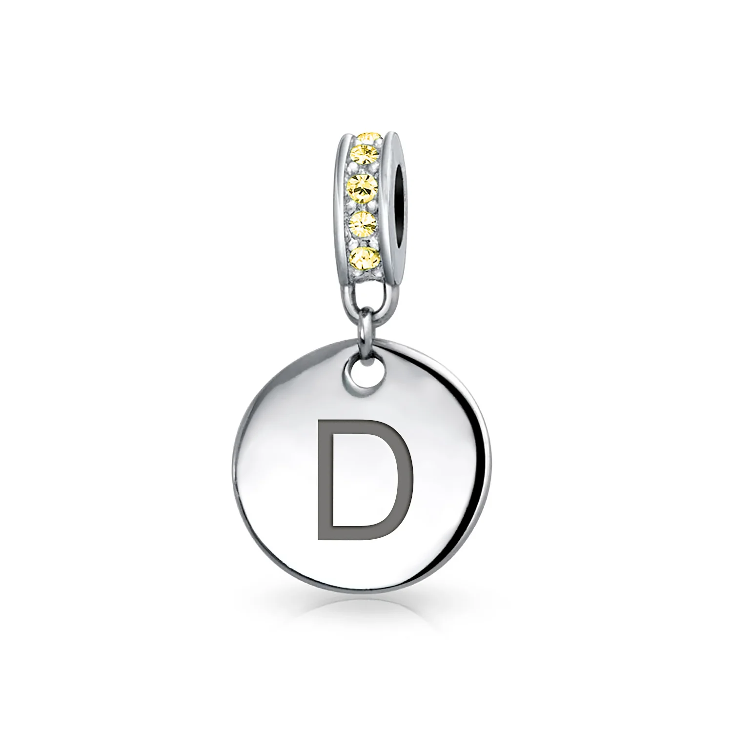 Initial Alphabet Bead Charm Yellow Crystal Accent Dangle for European Bracelet - Image 4