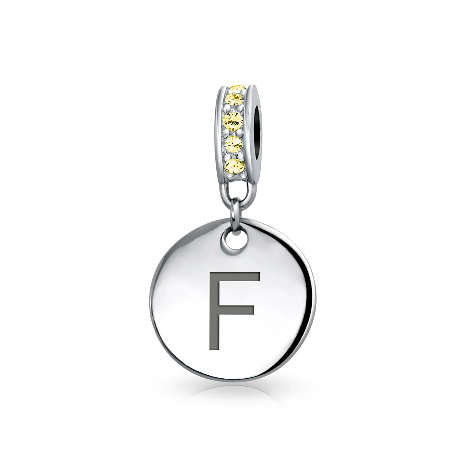 Initial Alphabet Bead Charm Yellow Crystal Accent Dangle for European Bracelet - Image 6