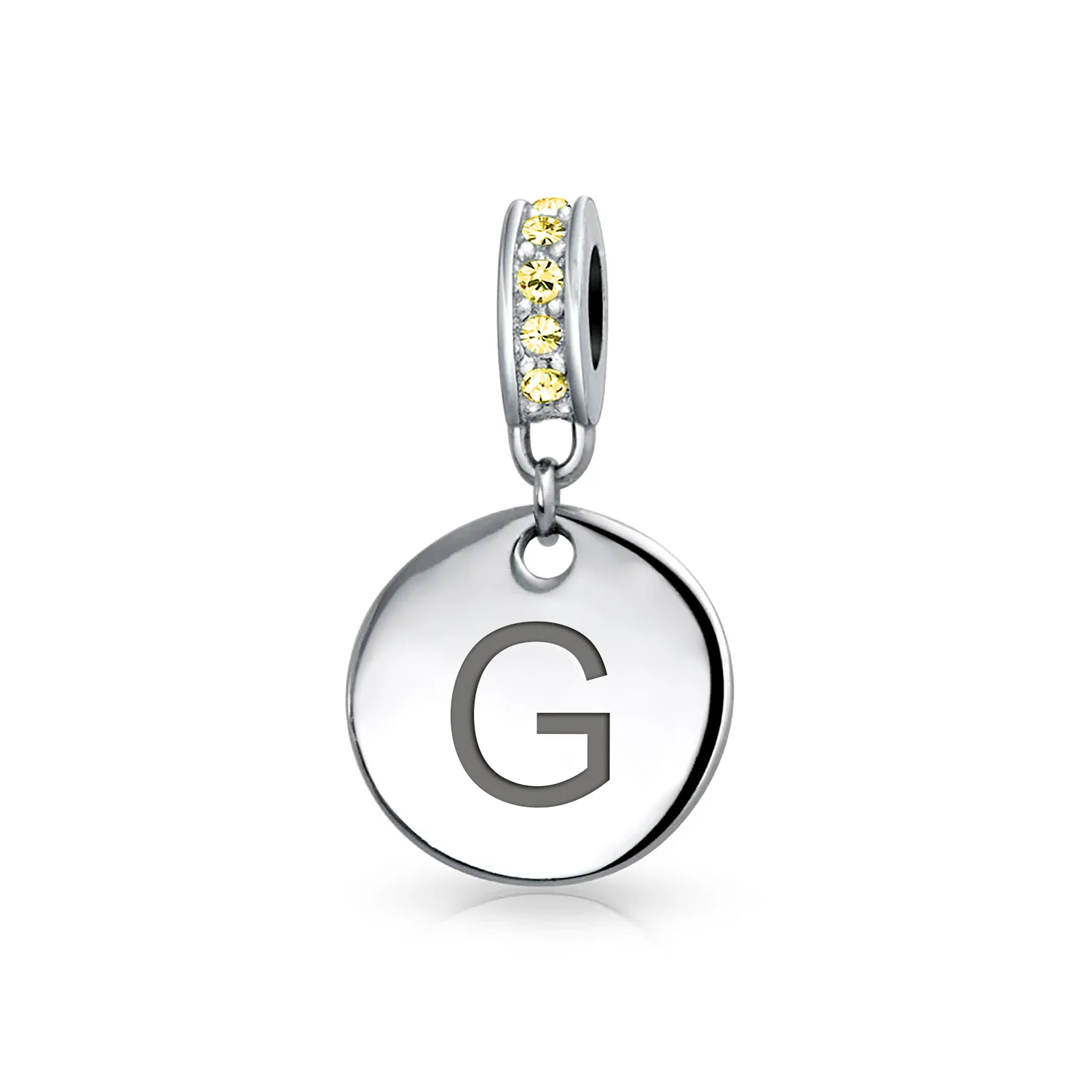 Initial Alphabet Bead Charm Yellow Crystal Accent Dangle for European Bracelet - Image 7