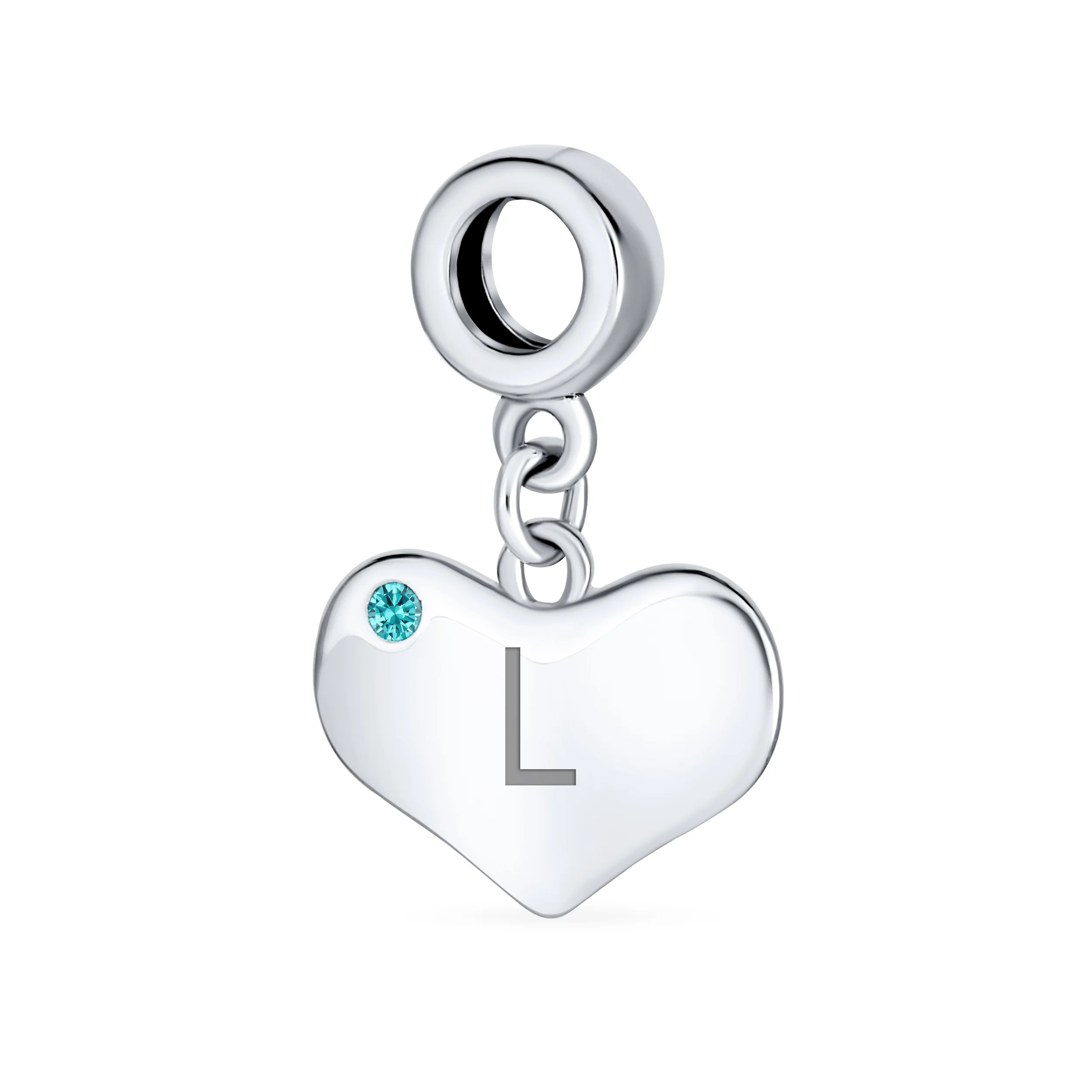 Initial Alphabet Bead Charm Aqua Blue Crystal Heart Dangle for Silver Bracelet - Image 12