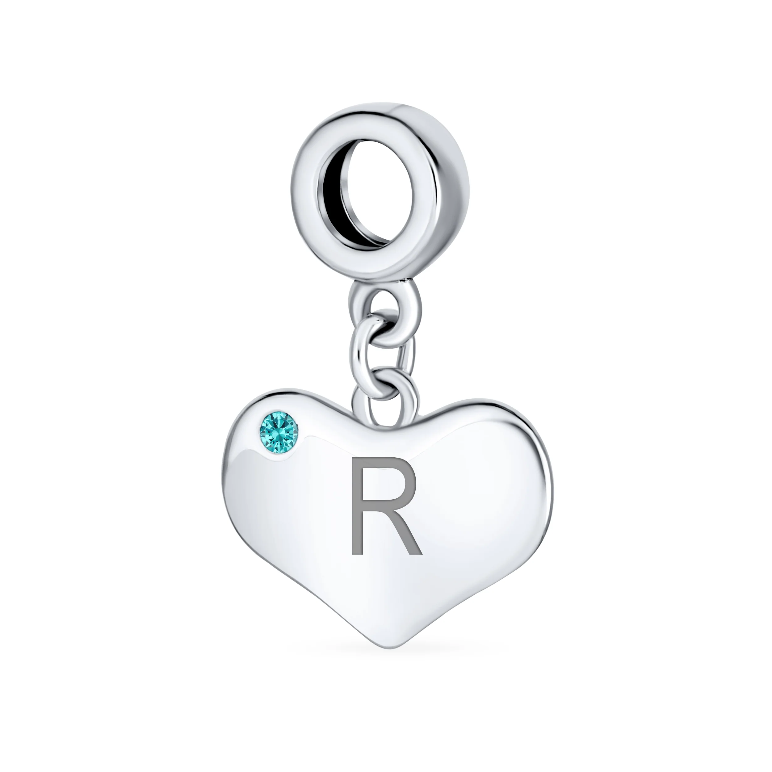 Initial Alphabet Bead Charm Aqua Blue Crystal Heart Dangle for Silver Bracelet - Image 18
