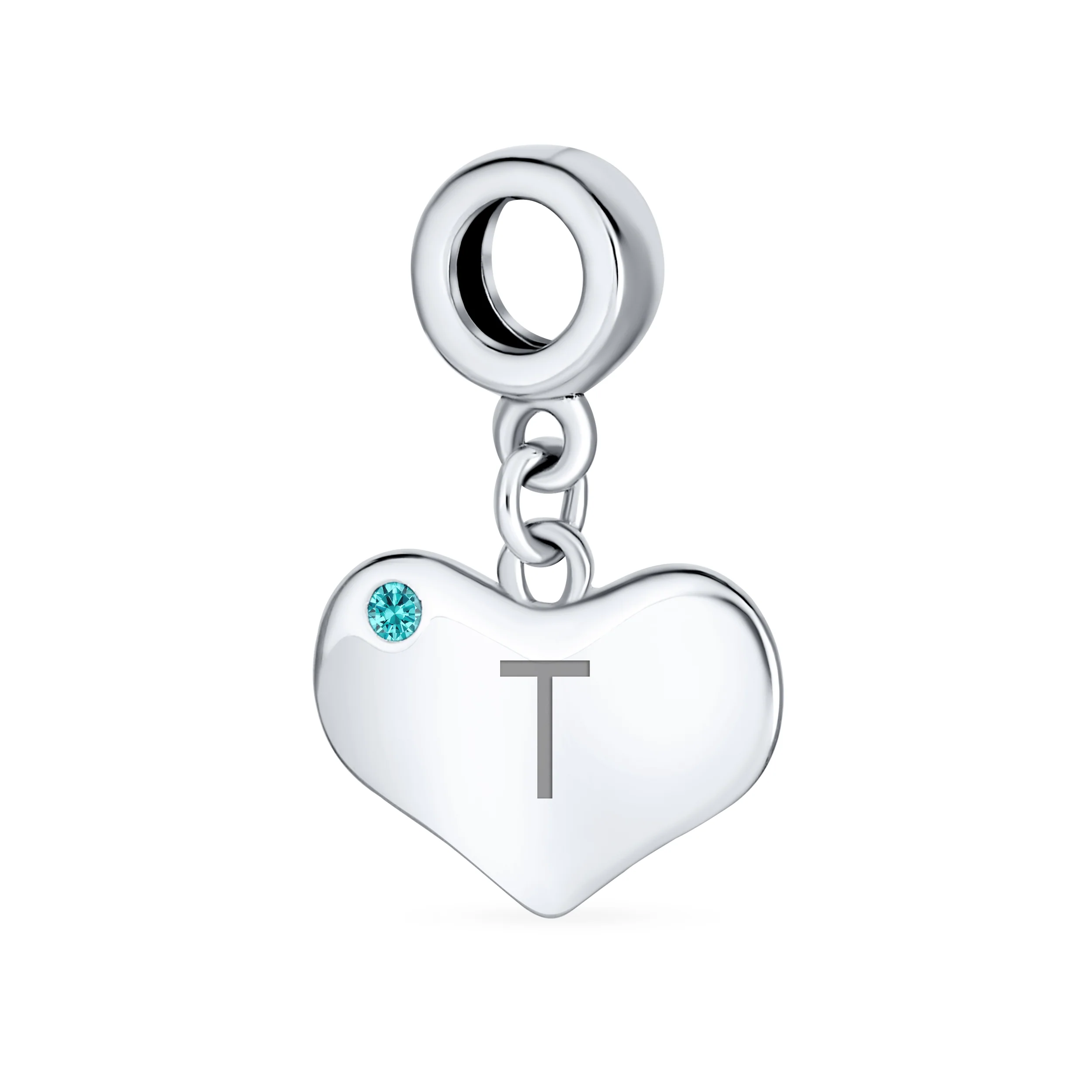 Initial Alphabet Bead Charm Aqua Blue Crystal Heart Dangle for Silver Bracelet - Image 20