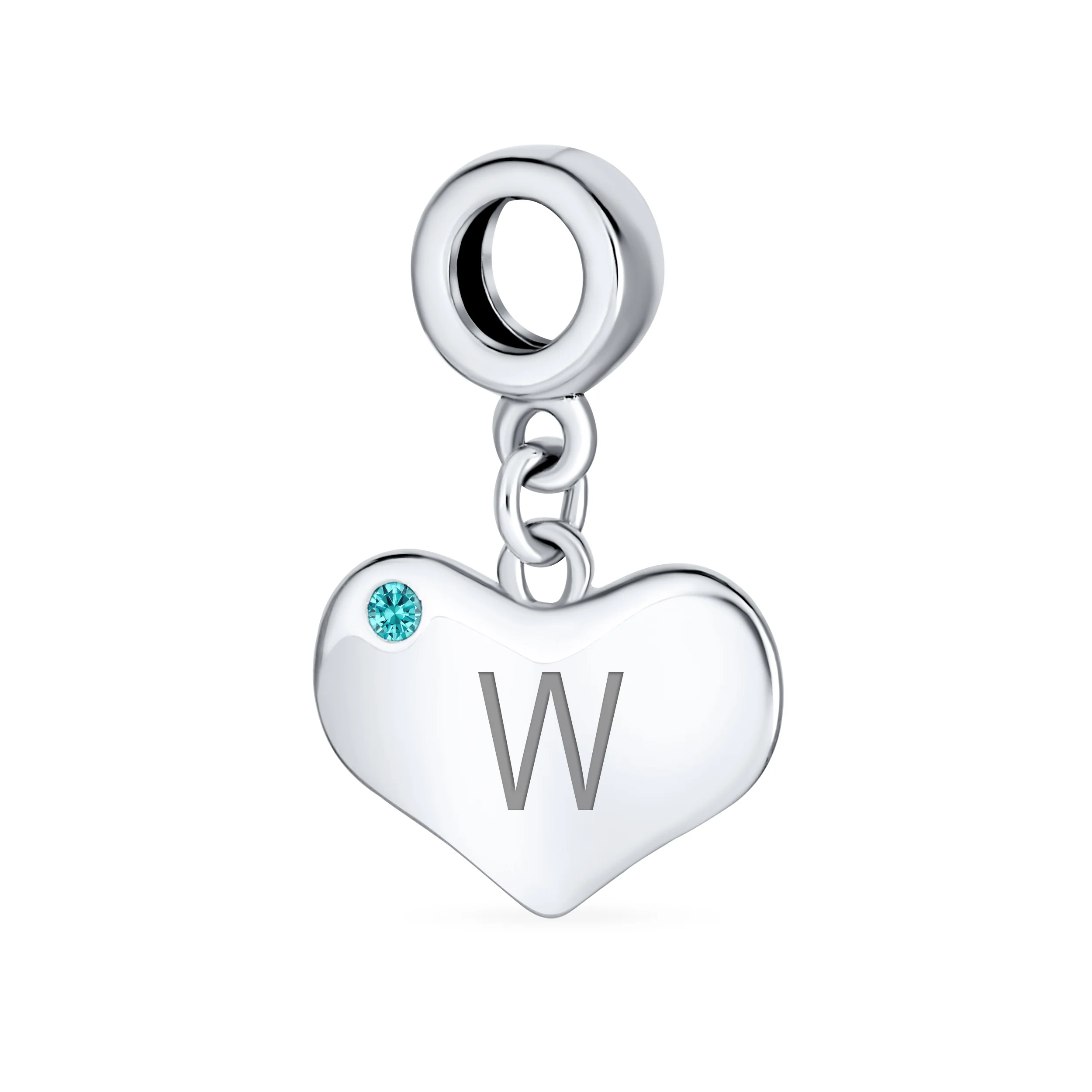 Initial Alphabet Bead Charm Aqua Blue Crystal Heart Dangle for Silver Bracelet - Image 23