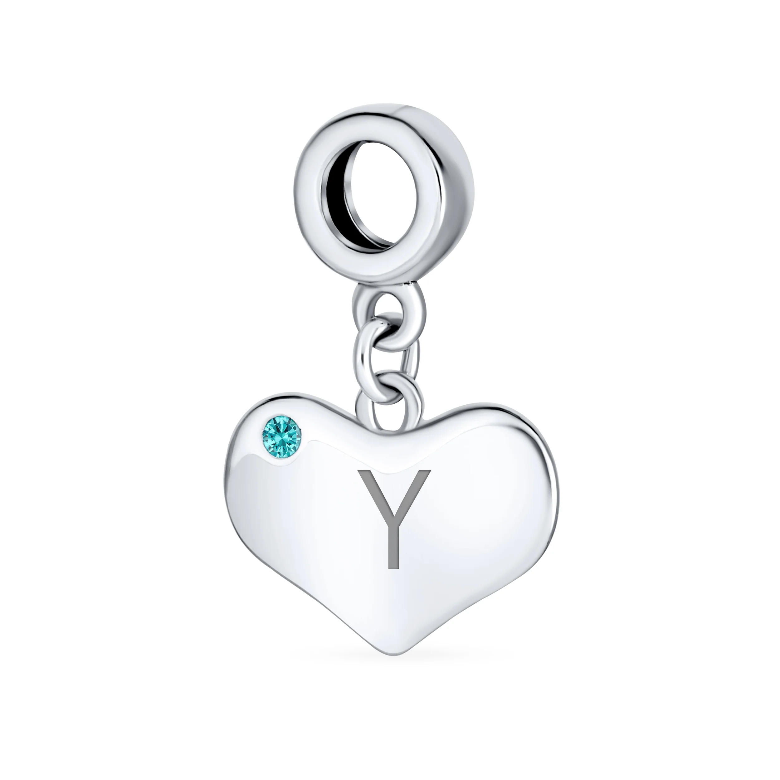 Initial Alphabet Bead Charm Aqua Blue Crystal Heart Dangle for Silver Bracelet - Image 25