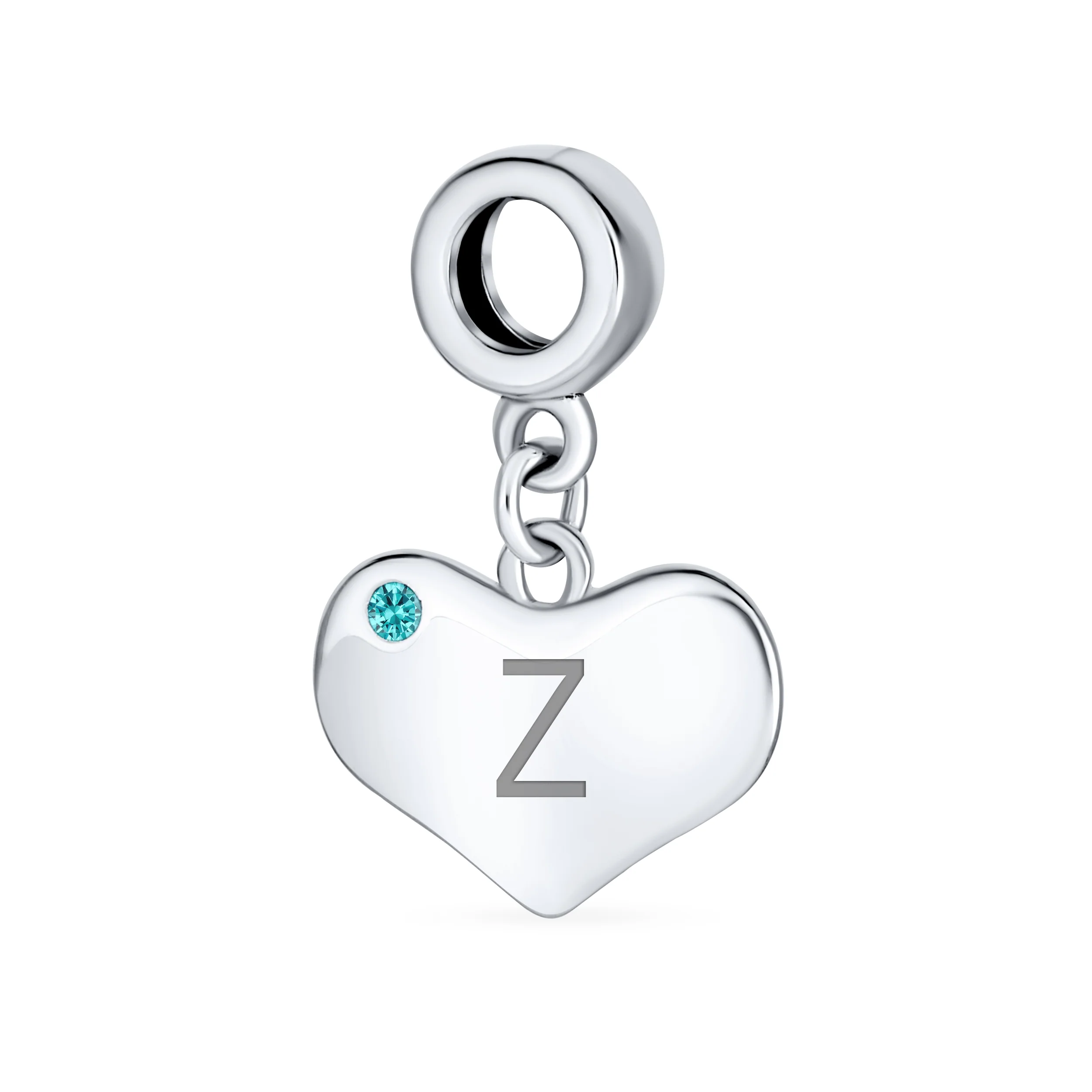 Initial Alphabet Bead Charm Aqua Blue Crystal Heart Dangle for Silver Bracelet - Image 26