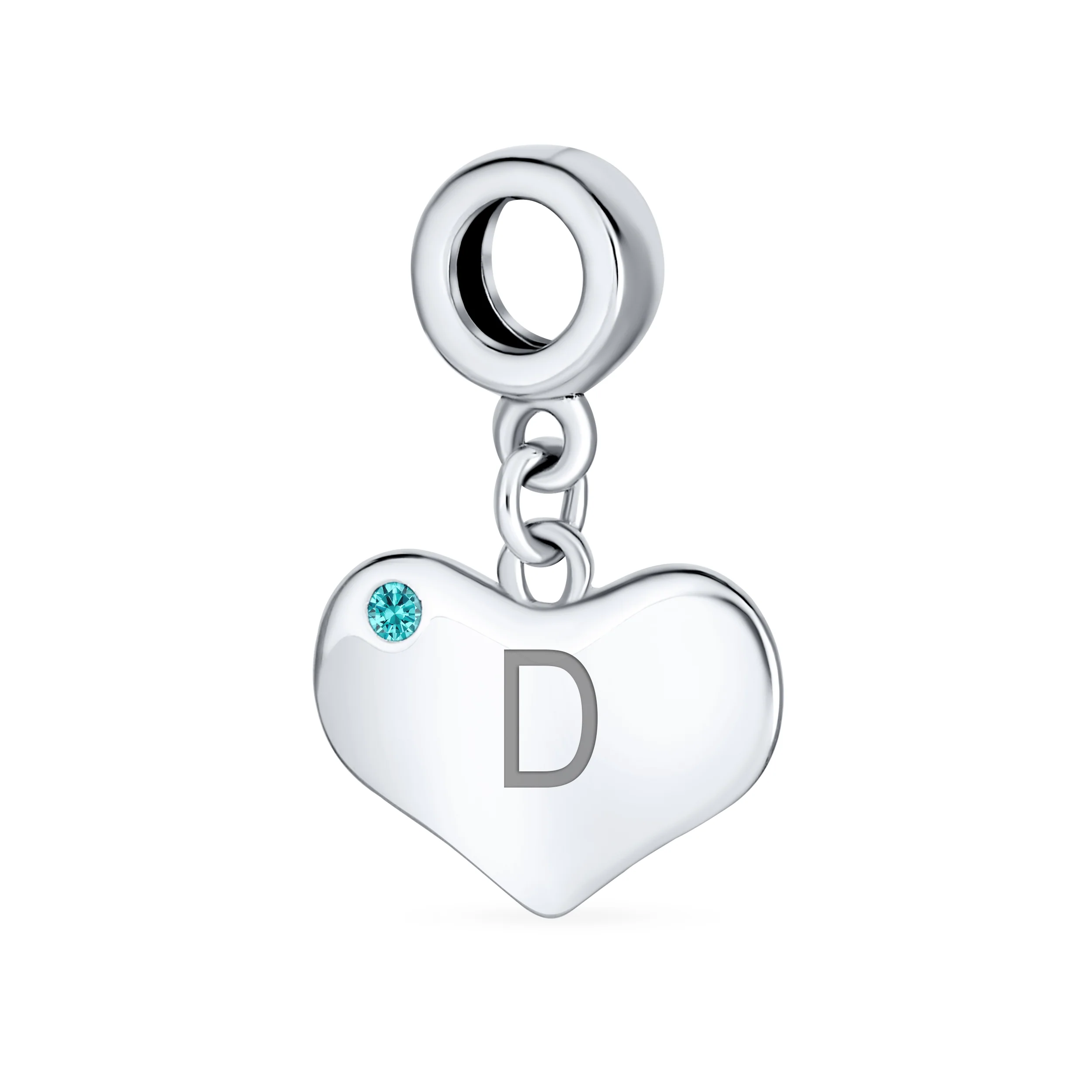 Initial Alphabet Bead Charm Aqua Blue Crystal Heart Dangle for Silver Bracelet - Image 4