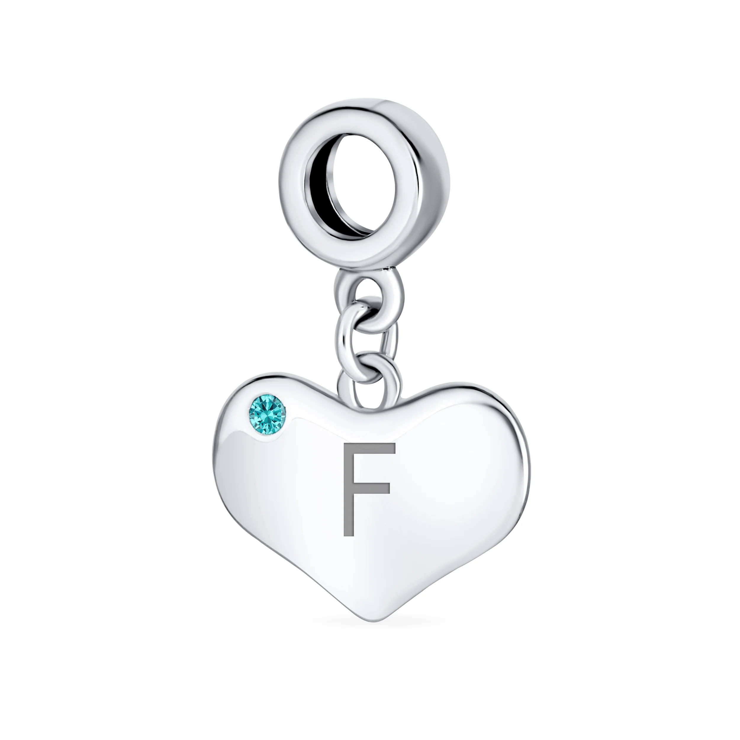 Initial Alphabet Bead Charm Aqua Blue Crystal Heart Dangle for Silver Bracelet - Image 6