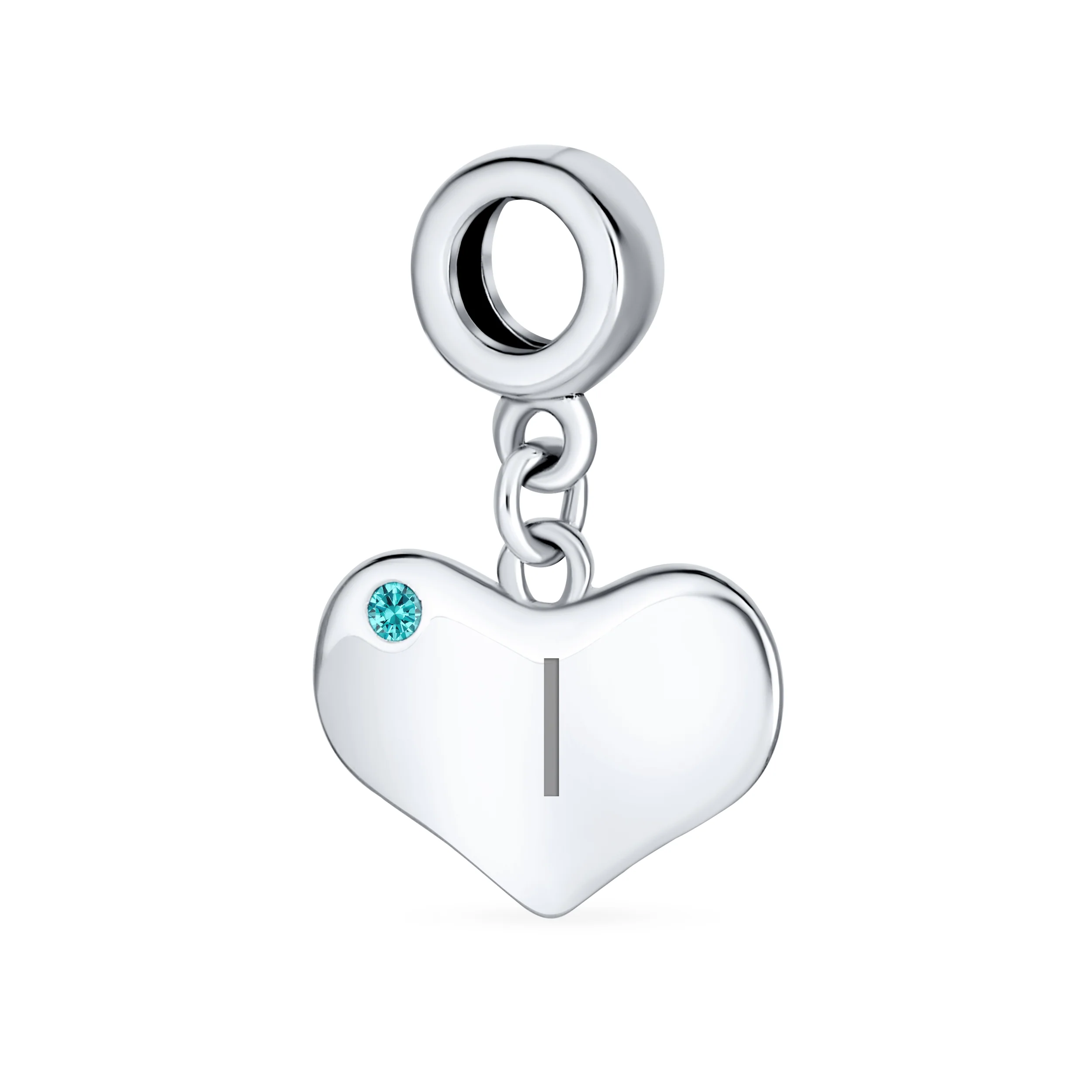 Initial Alphabet Bead Charm Aqua Blue Crystal Heart Dangle for Silver Bracelet - Image 9