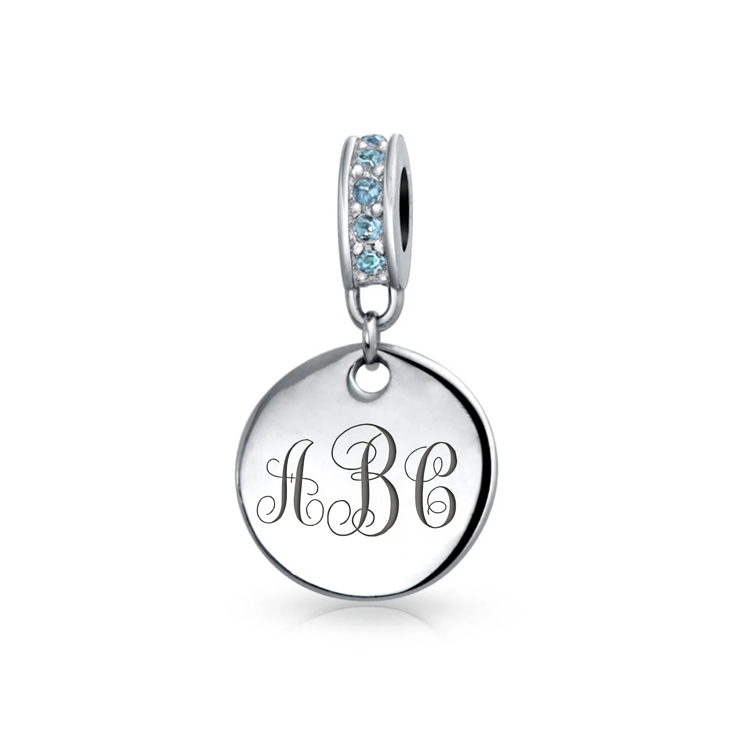 Initial Monogram Crystal Dangle Charm Bead Sterling Silver Birthstone Colors - Image 13
