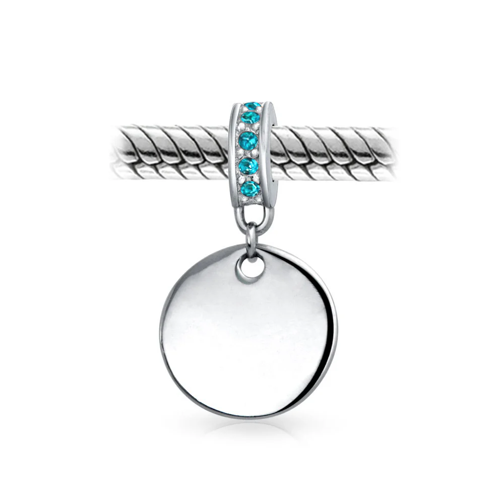 Initial Monogram Crystal Dangle Charm Bead Sterling Silver Birthstone Colors - Image 7