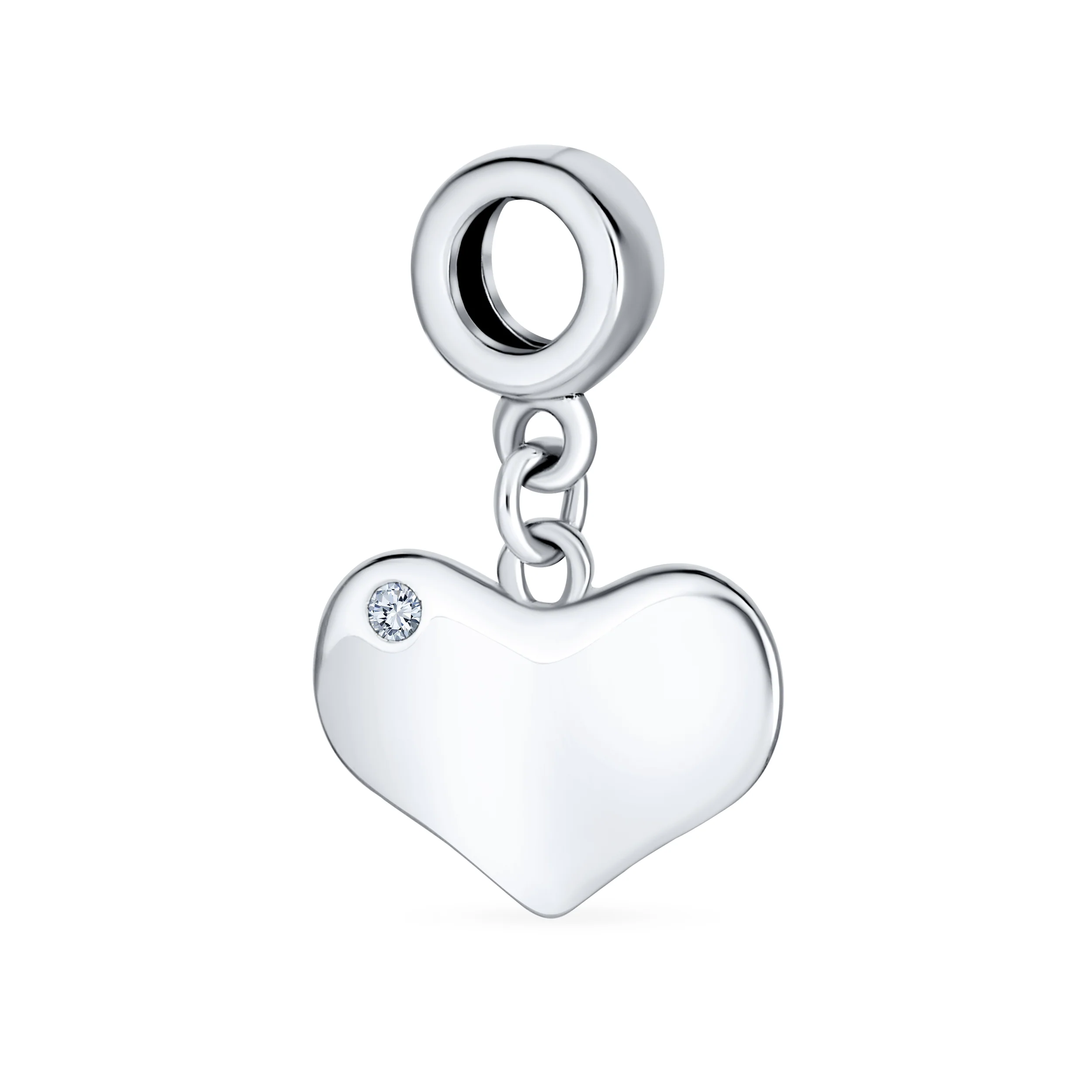 Initial Monogram Crystal Dangle Charm Bead Heart Sterling Silver Birthstone - Image 2