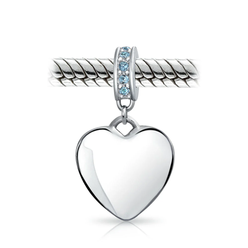 Initial Monogram Crystal Heart Dangle Charm Bead Sterling Silver Birthstone - Image 10