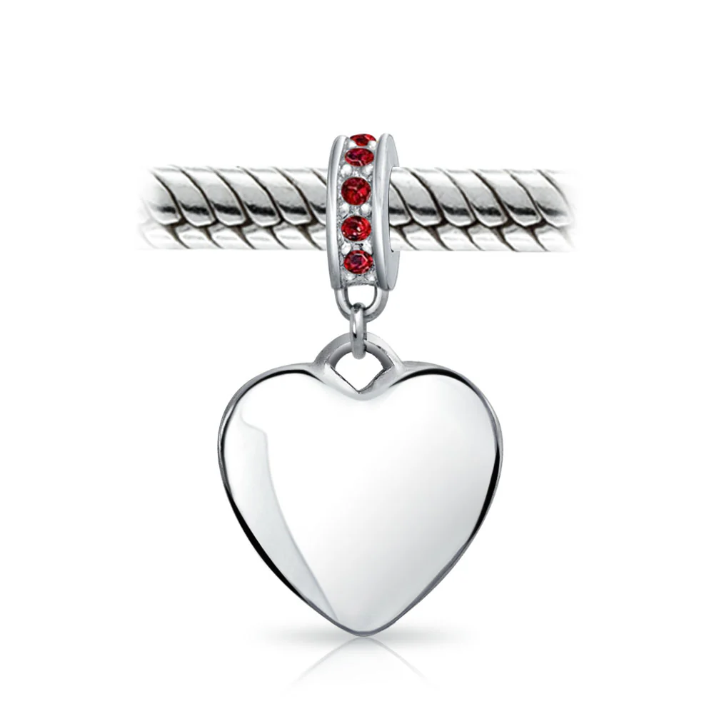 Initial Monogram Crystal Heart Dangle Charm Bead Sterling Silver Birthstone - Image 11