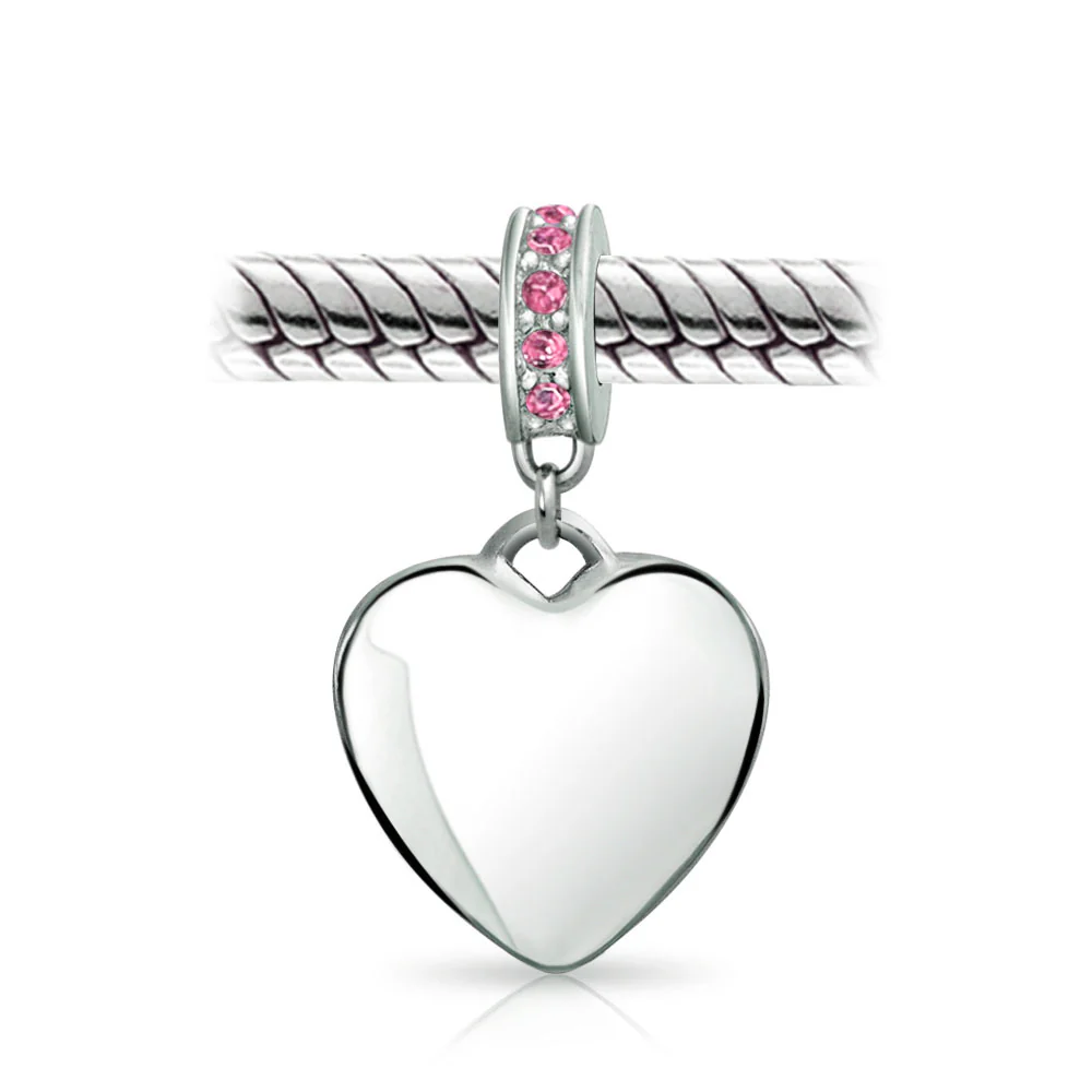 Initial Monogram Crystal Heart Dangle Charm Bead Sterling Silver Birthstone - Image 12