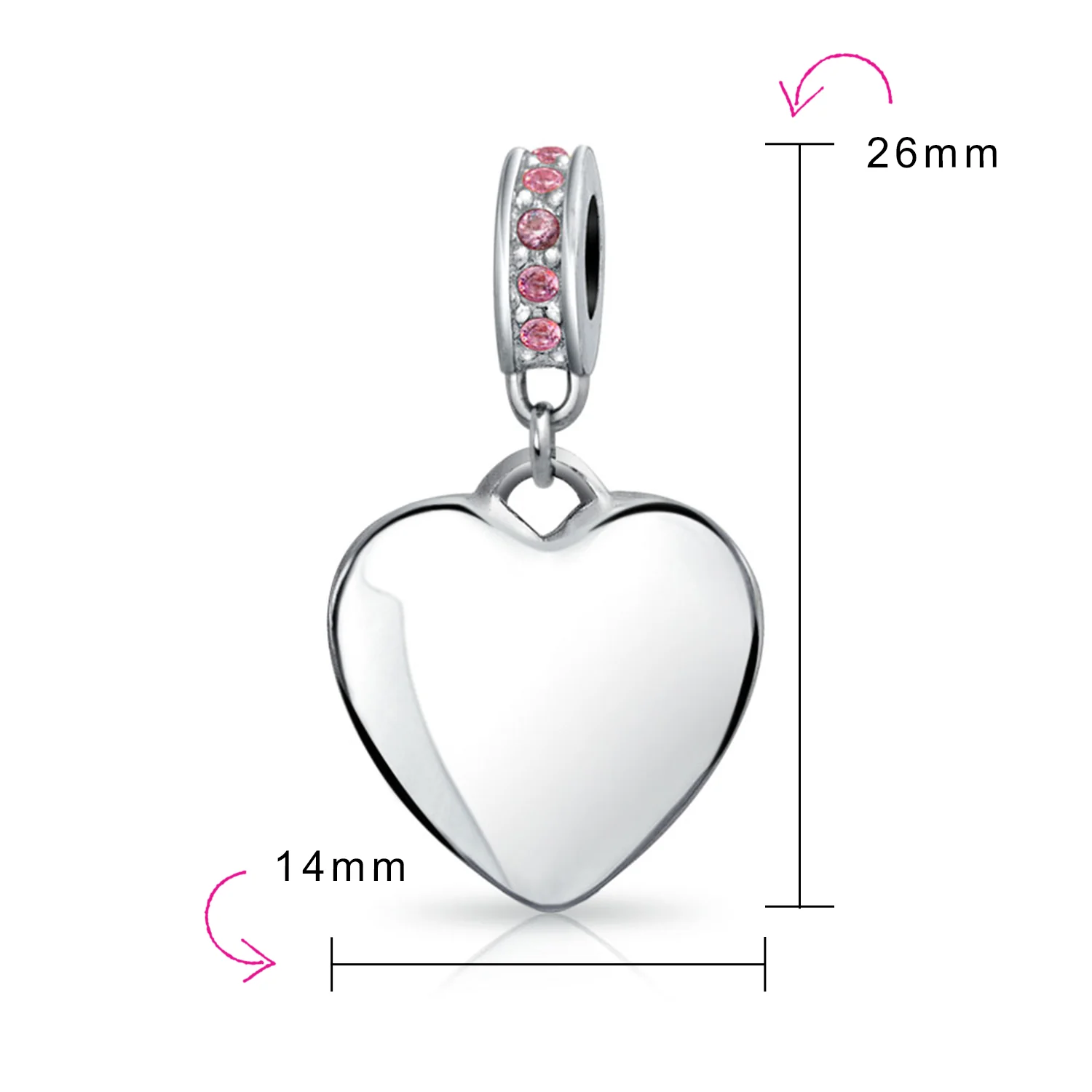 Initial Monogram Crystal Heart Dangle Charm Bead Sterling Silver Birthstone - Image 20