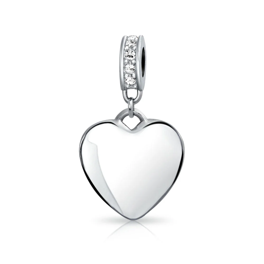 Initial Monogram Crystal Heart Dangle Charm Bead Sterling Silver Birthstone - Image 3