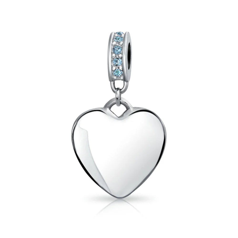 Initial Monogram Crystal Heart Dangle Charm Bead Sterling Silver Birthstone - Image 4